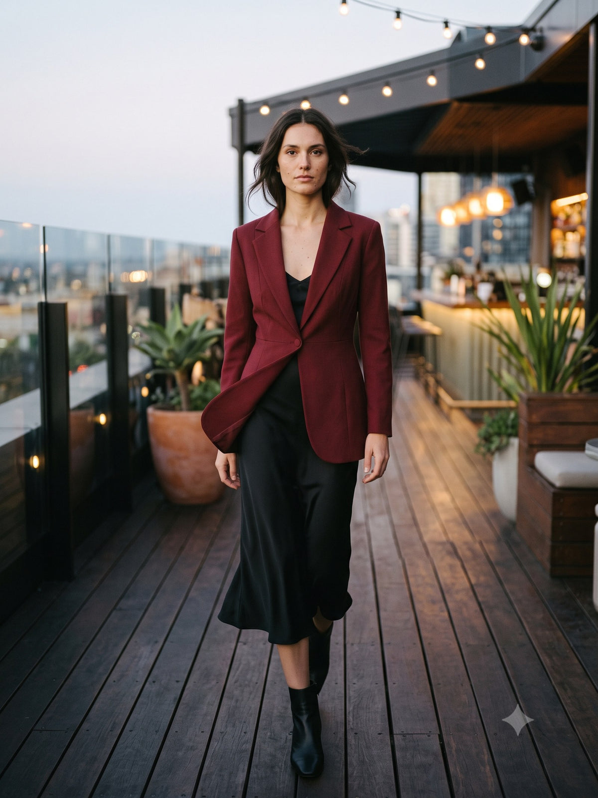 Smoulder Tailored Blazer in Garnet, in motion
