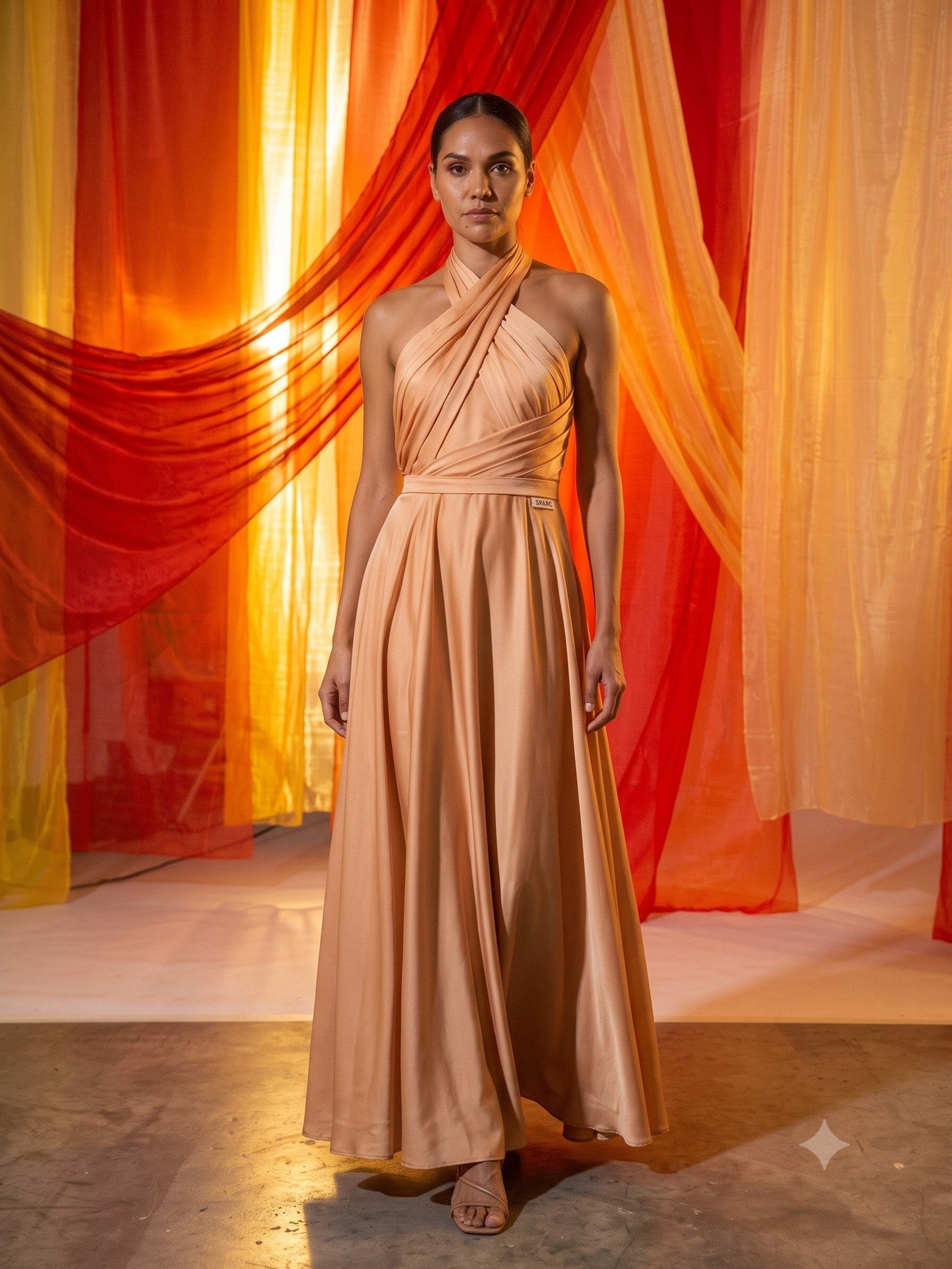 Solstice Silk Halter Maxi in Bone, front
