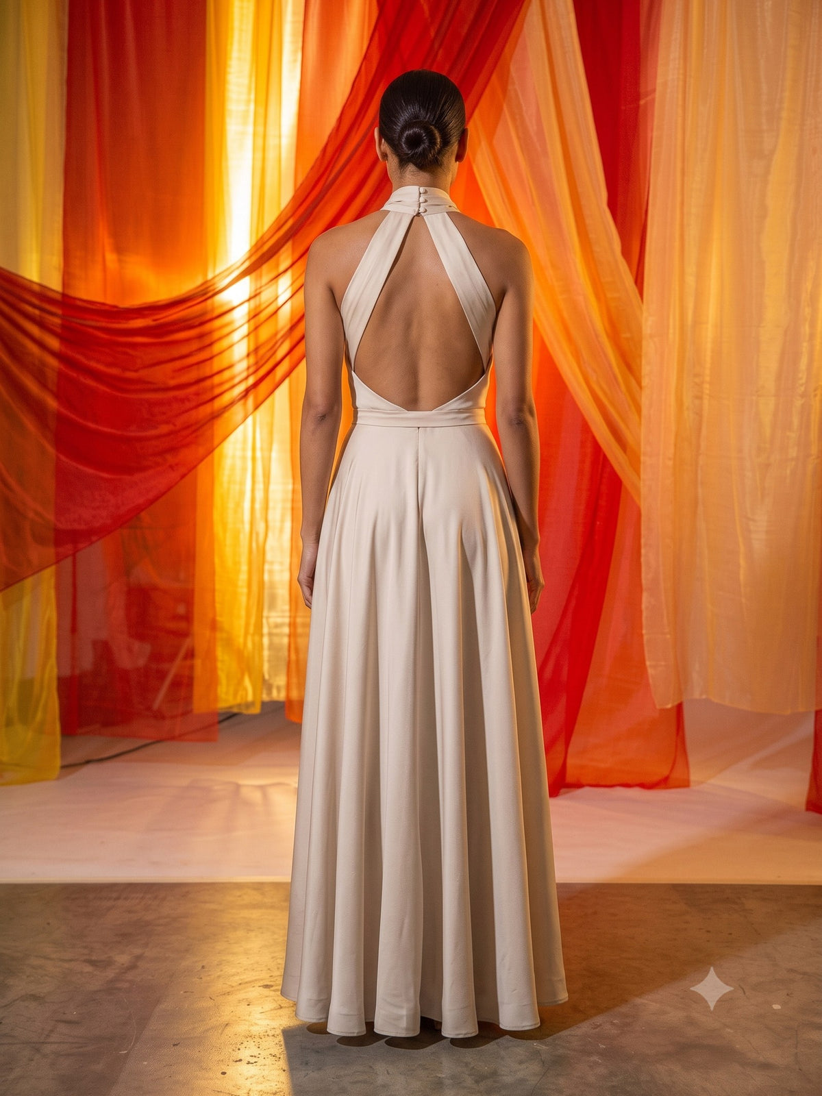 Solstice Silk Halter Maxi in Bone, back