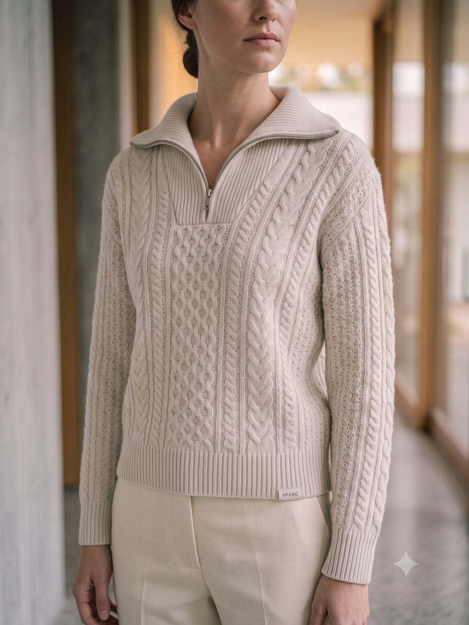 Still Merino Half-Zip Knit in Cloud, detail