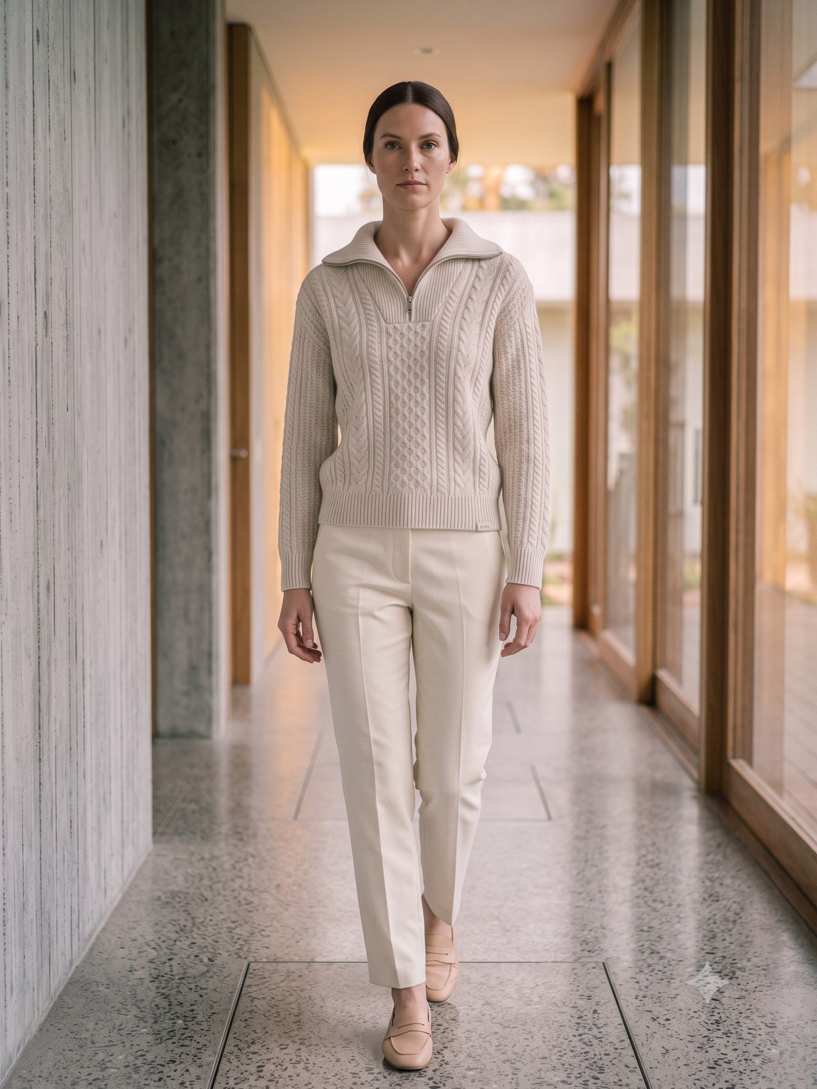 Still Merino Half-Zip Knit in Cloud, in motion