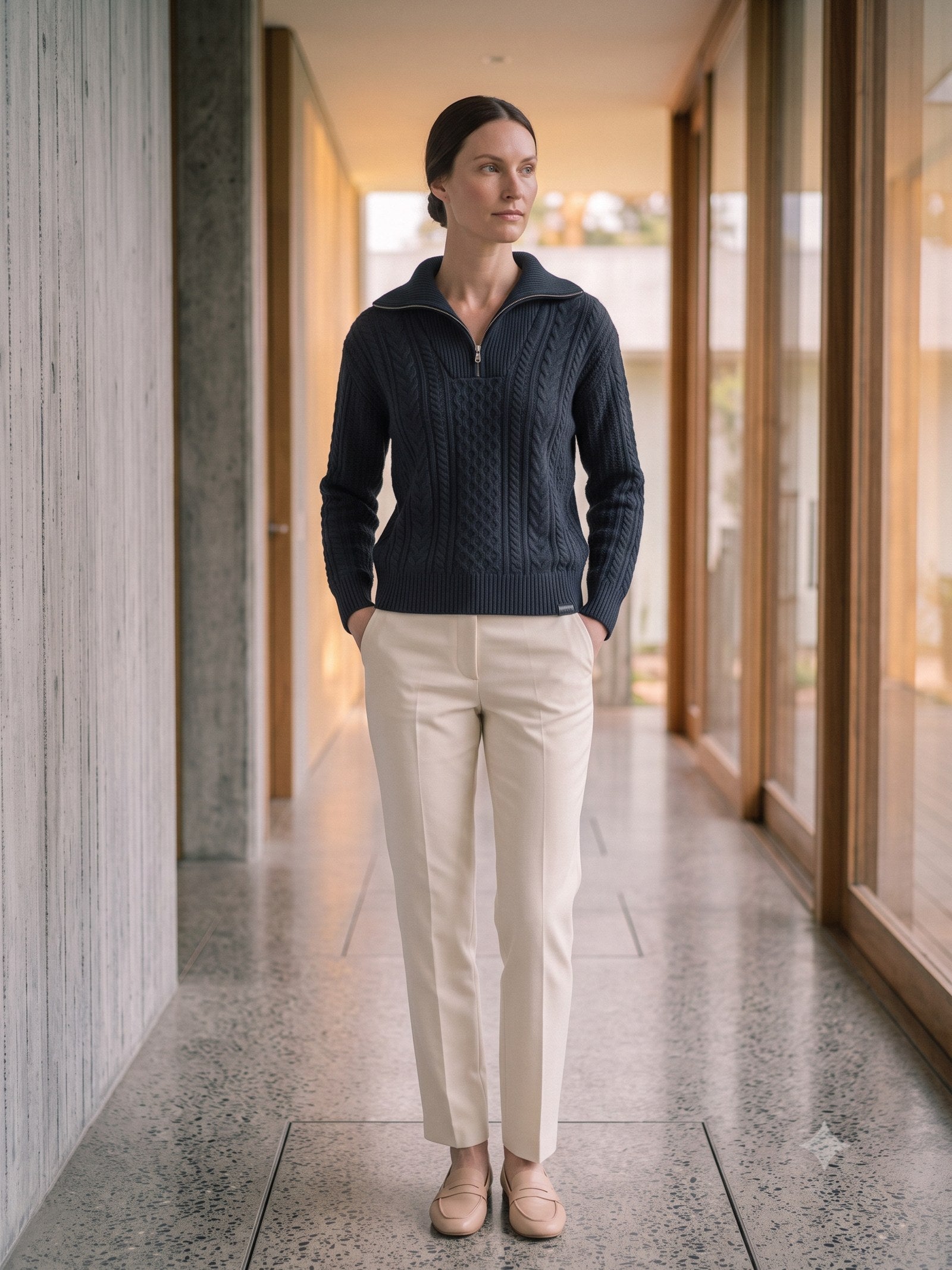 Still Merino Half-Zip Knit in Ink, front