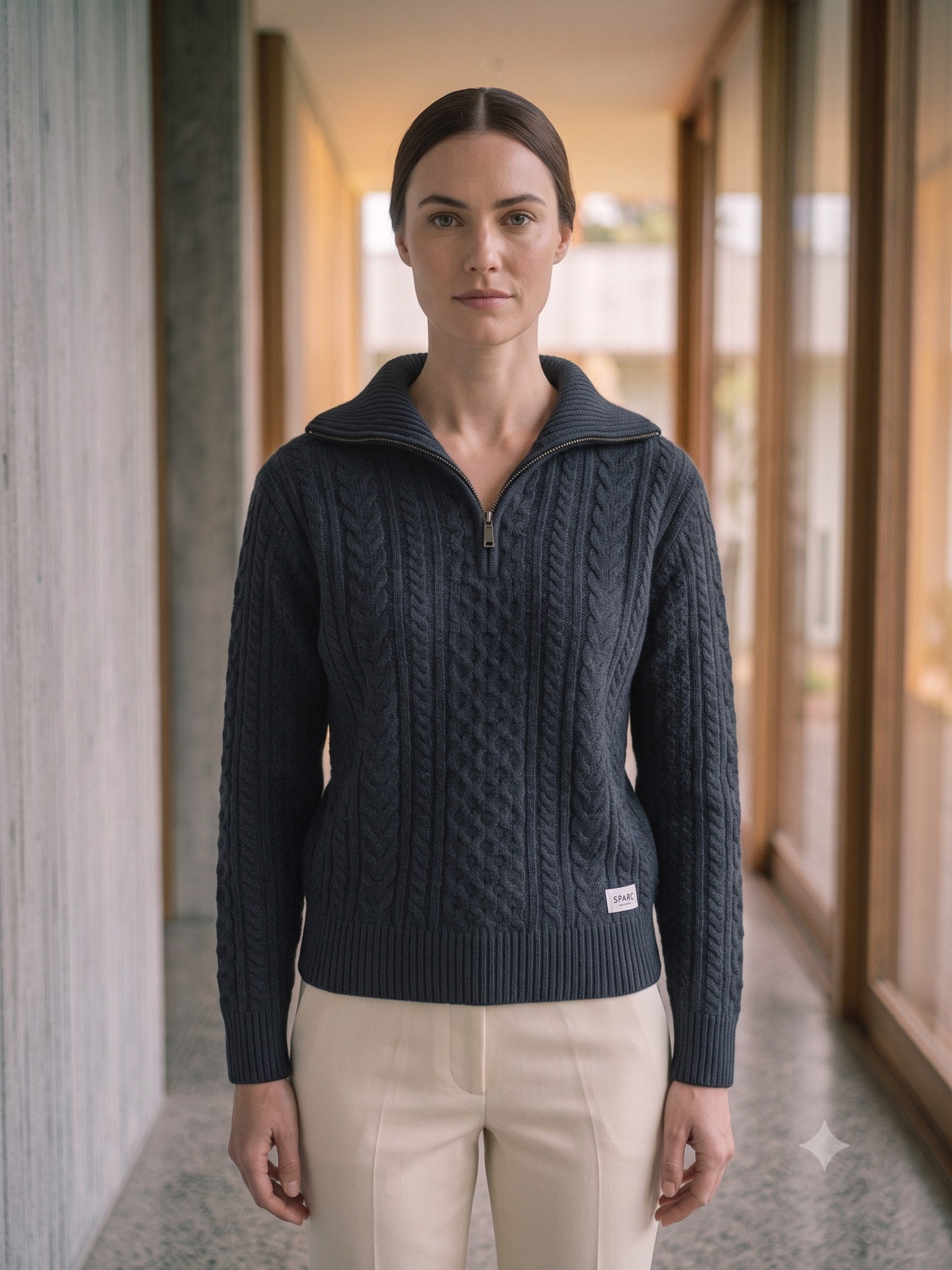 Still Merino Half-Zip Knit in Ink, detail