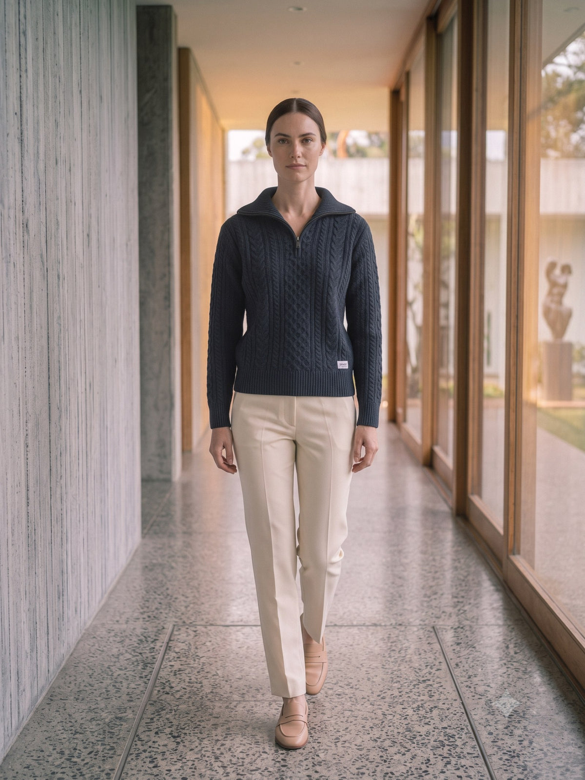 Still Merino Half-Zip Knit in Ink, in motion