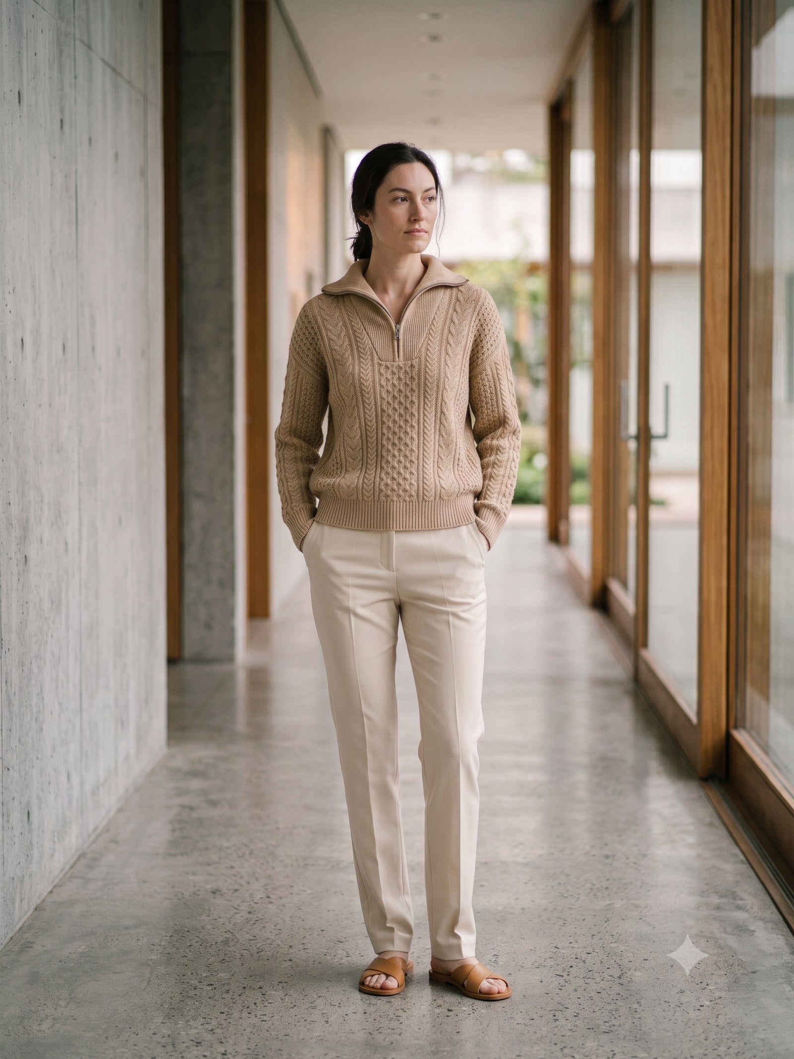 Still Merino Half-Zip Knit in Oat, front