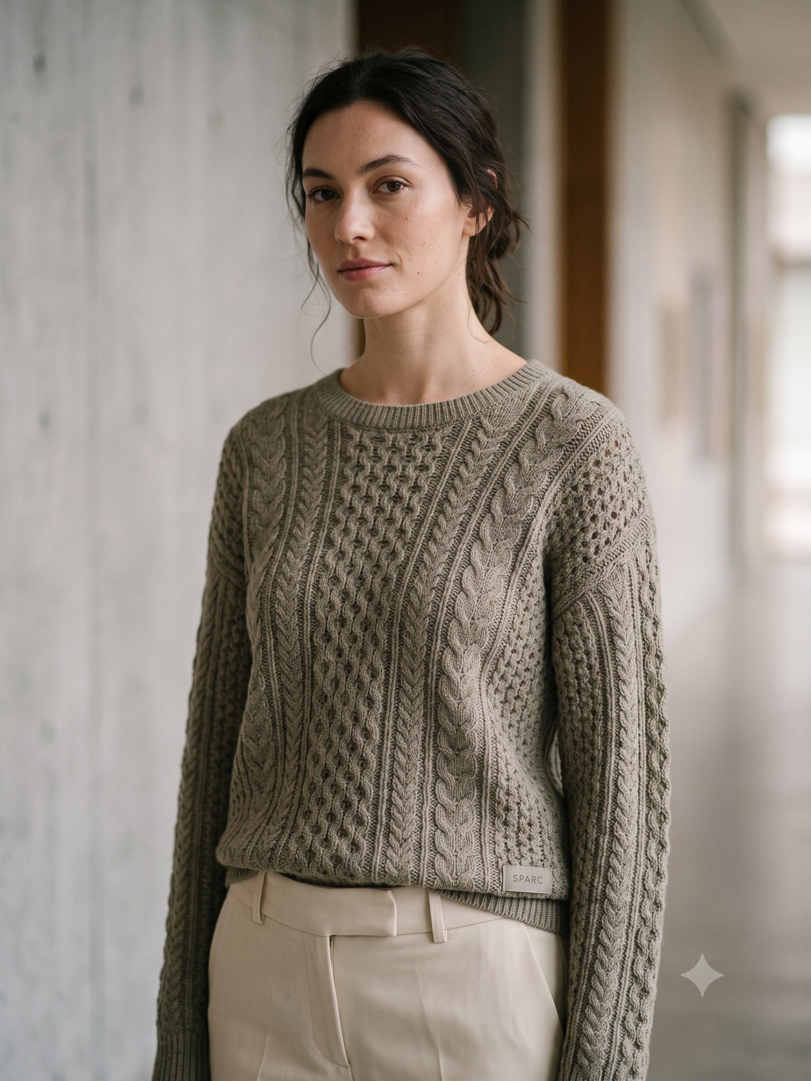 Still Merino Half-Zip Knit in Sage Marl, detail