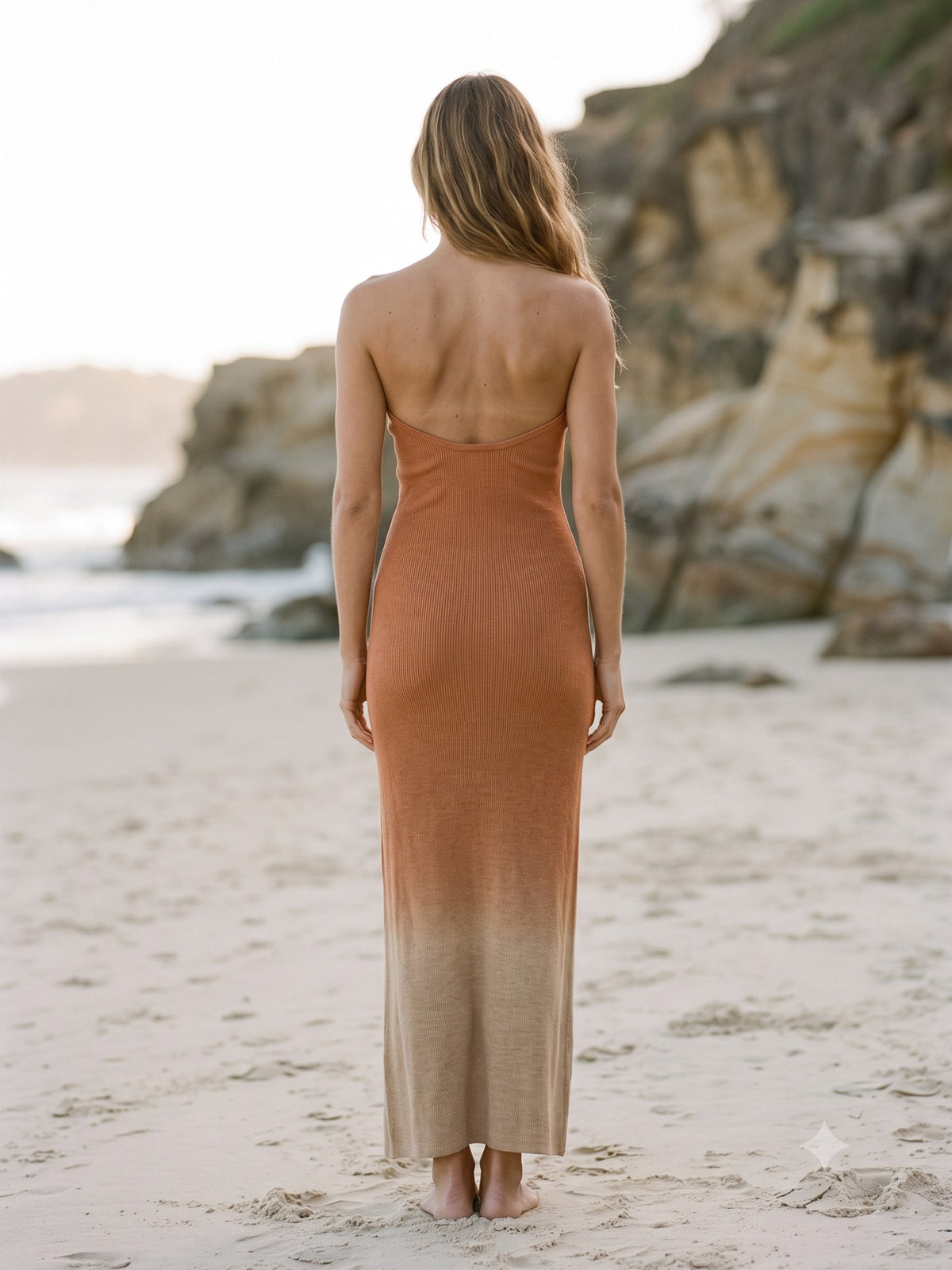 Strand Ribbed Knit Maxi in Smoky Ombre, back