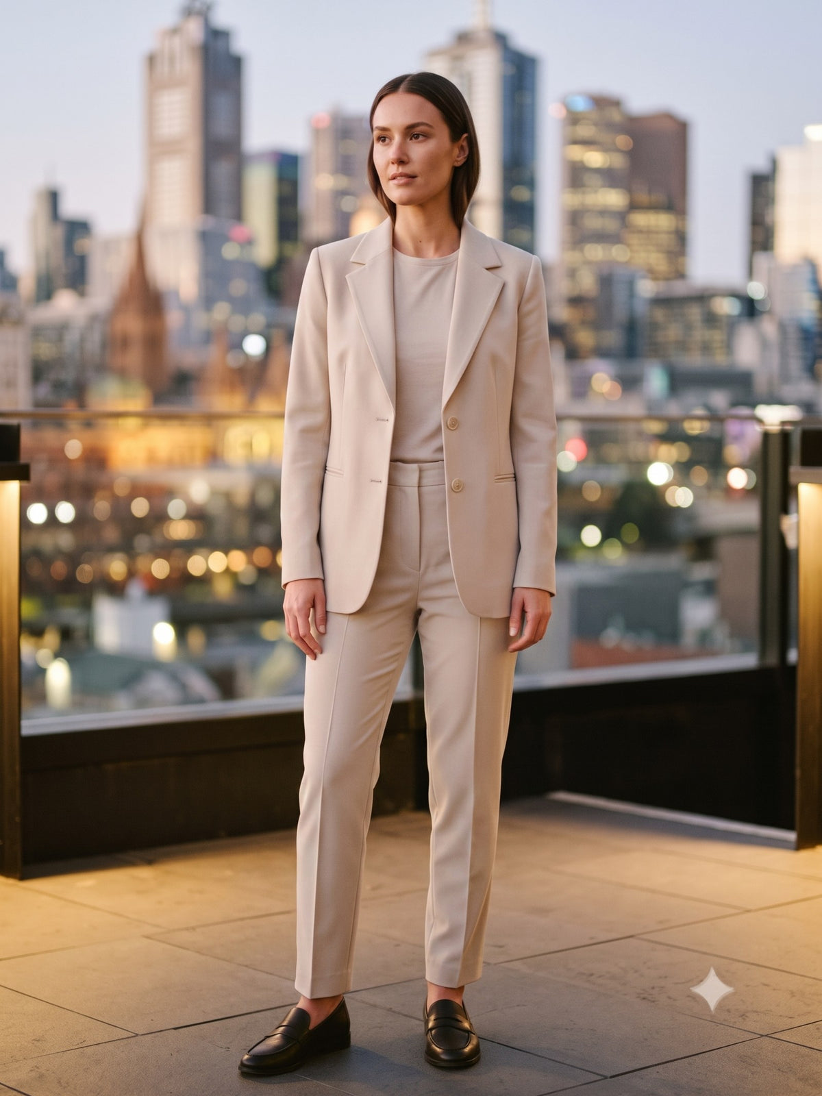 Taper Wool Crepe Suit in Chalk, front