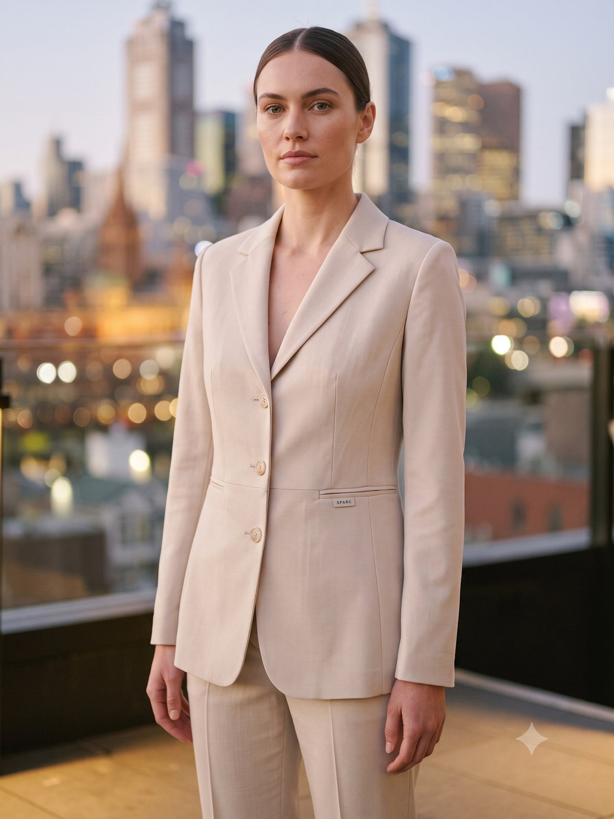 Taper Wool Crepe Suit in Chalk, detail