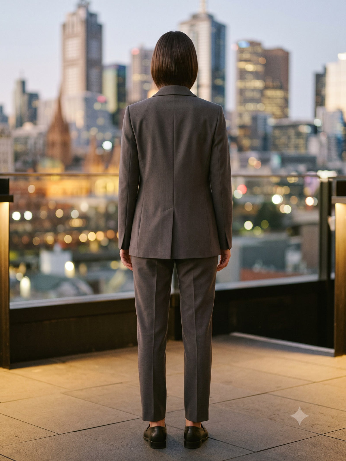 Taper Wool Crepe Suit in Char, back