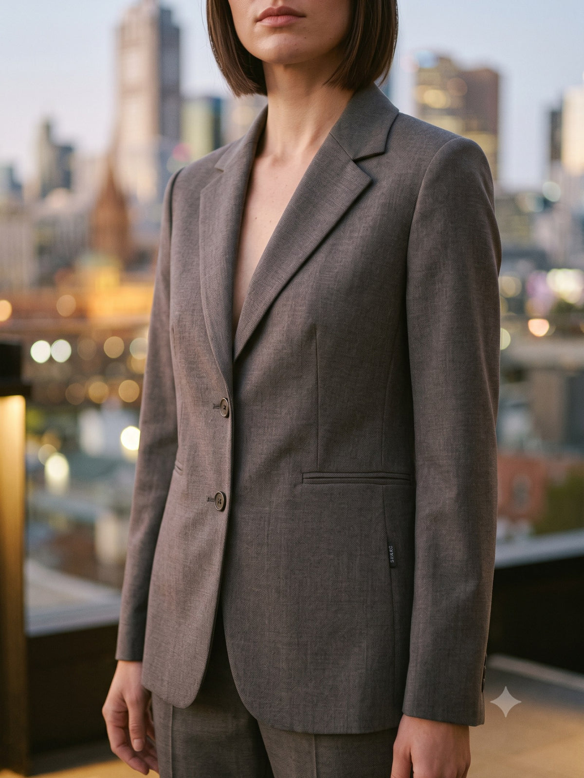 Taper Wool Crepe Suit in Char, detail