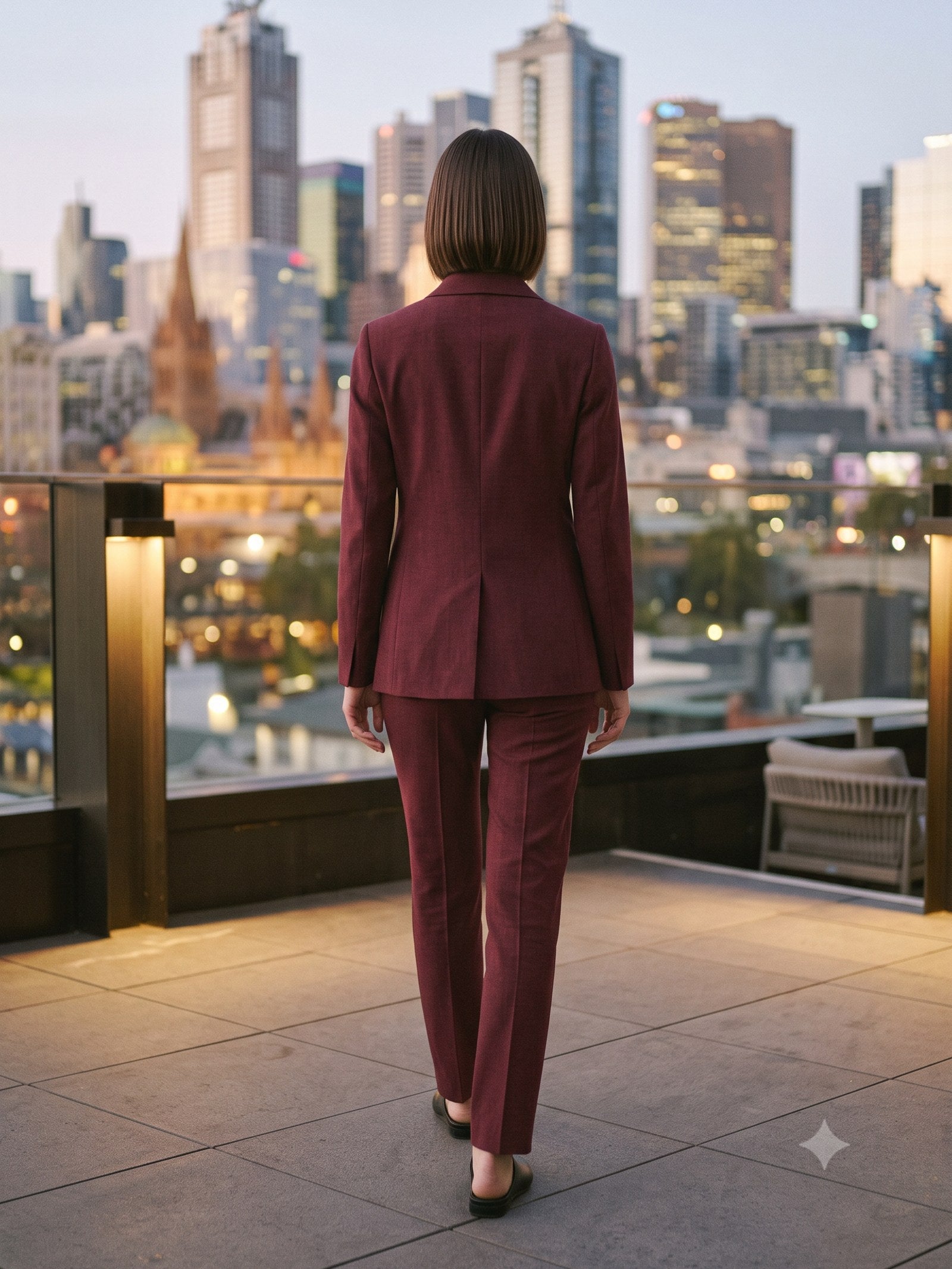 Taper Wool Crepe Suit in Claret, back