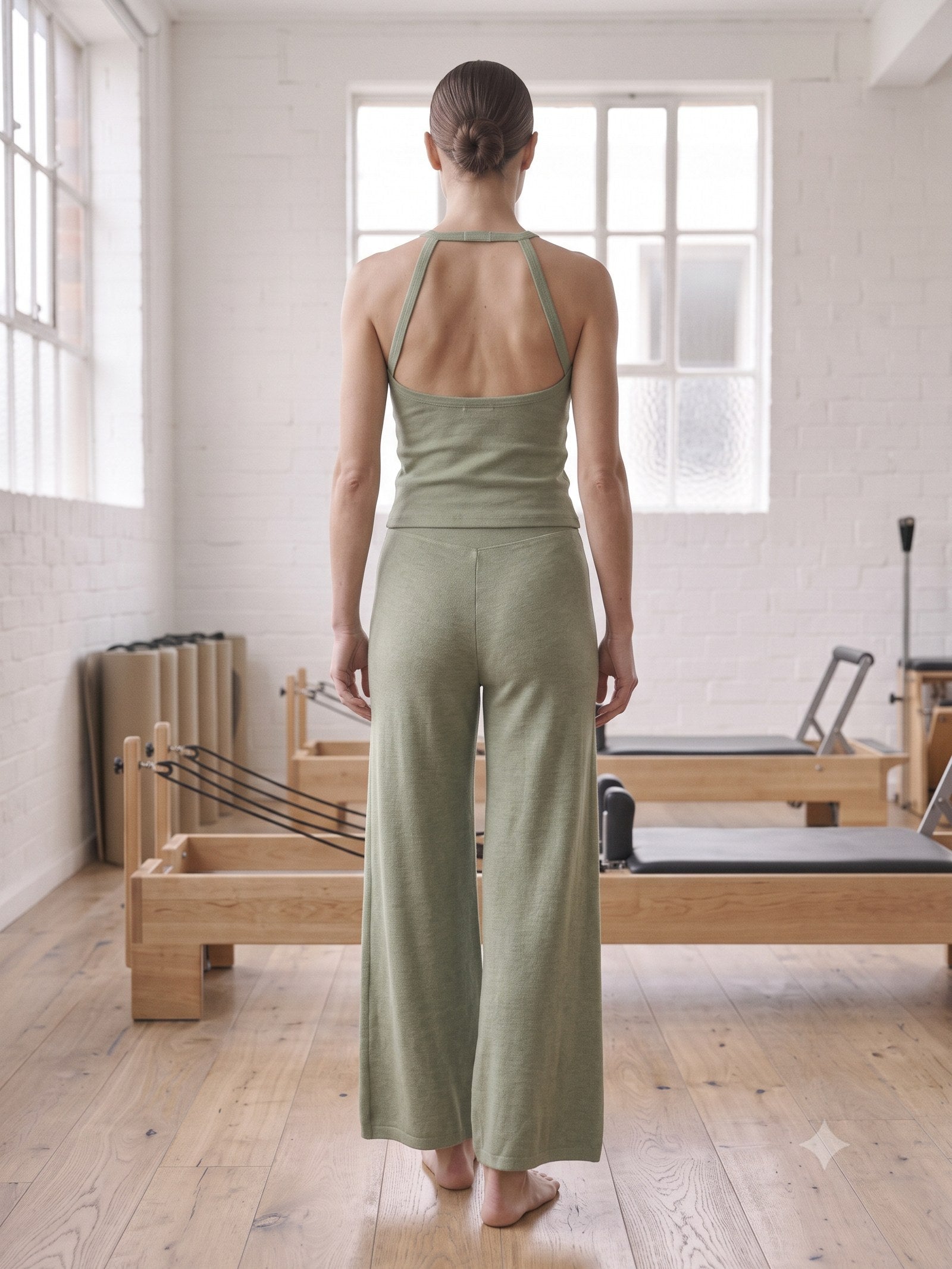 Tempo Wide-Leg Active Pant in Sage Marl, back