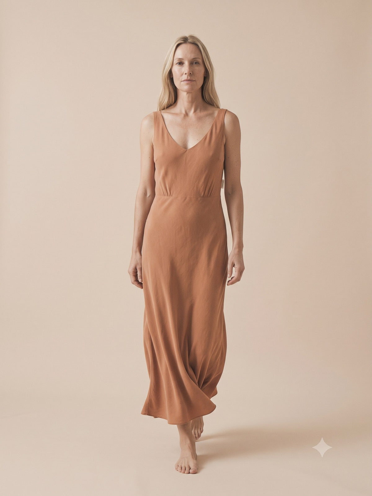 Tide Washed Silk Maxi in Clay, in motion