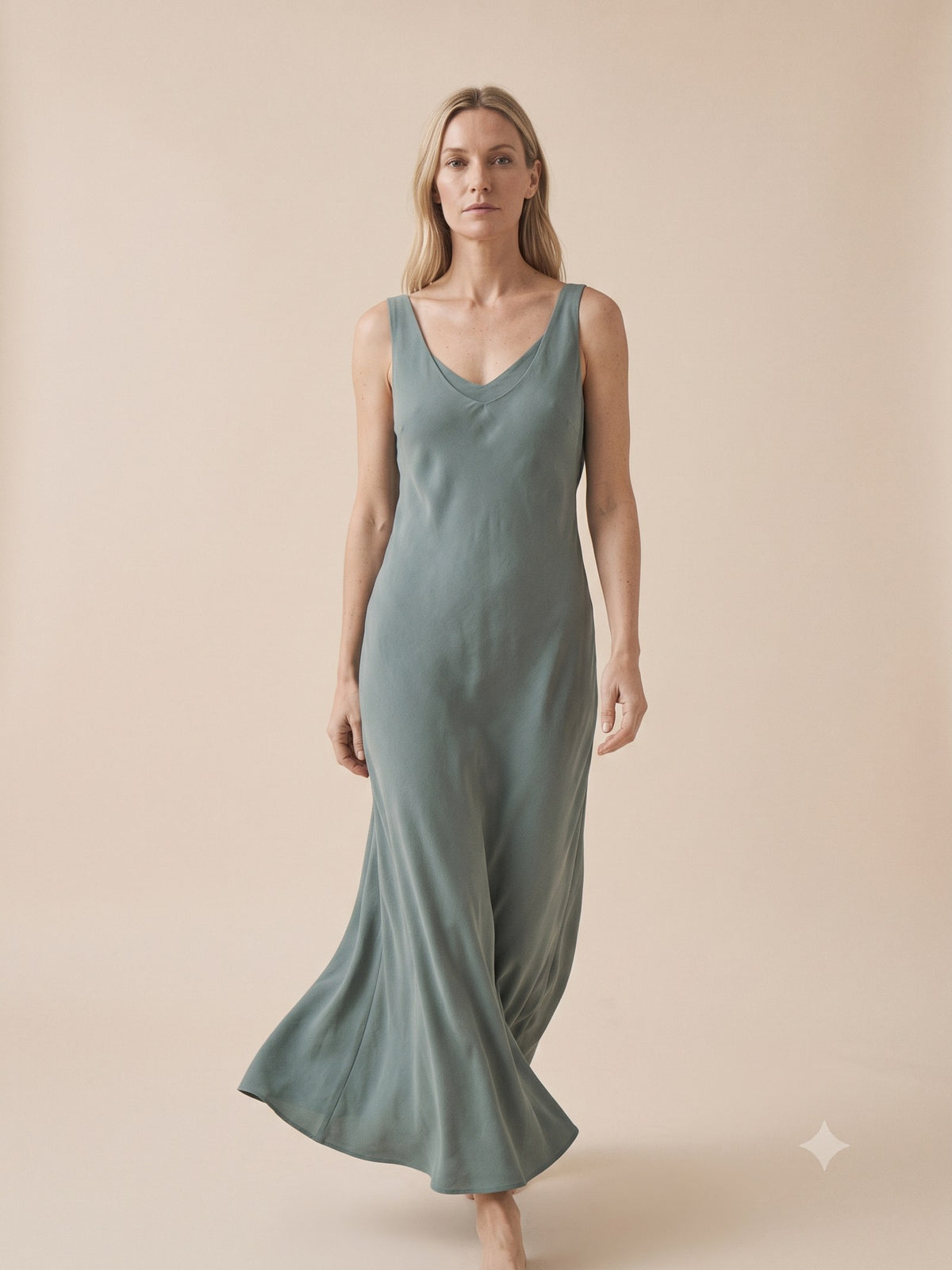 Tide Washed Silk Maxi in Rockpool, in motion