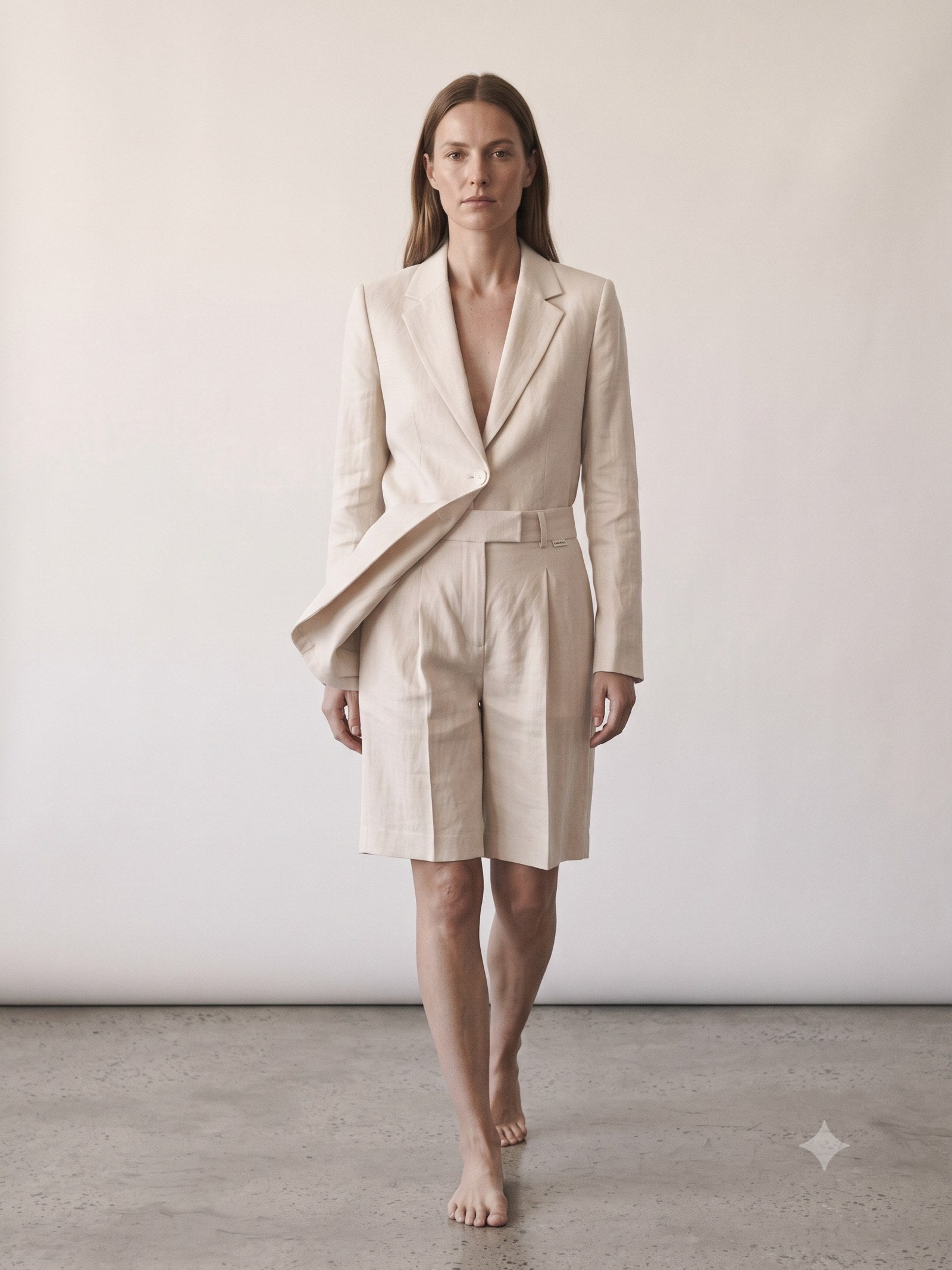 Tinder Linen-Silk Bermuda in Bone, front