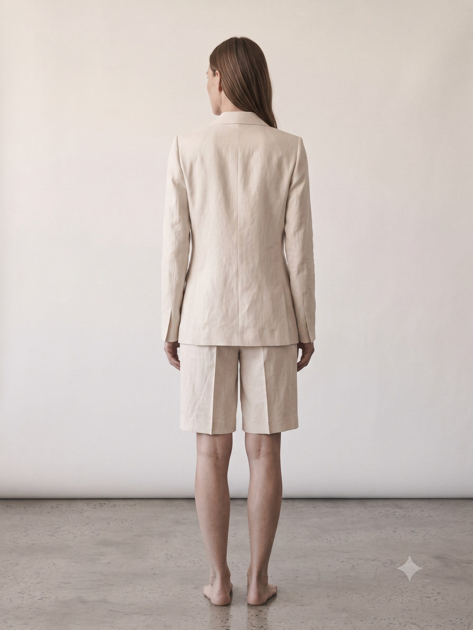 Tinder Linen-Silk Bermuda in Bone, back