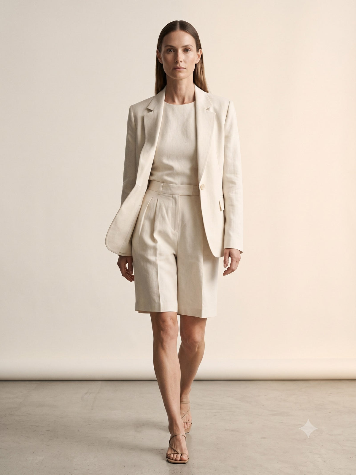 Tinder Linen-Silk Bermuda in Bone, in motion