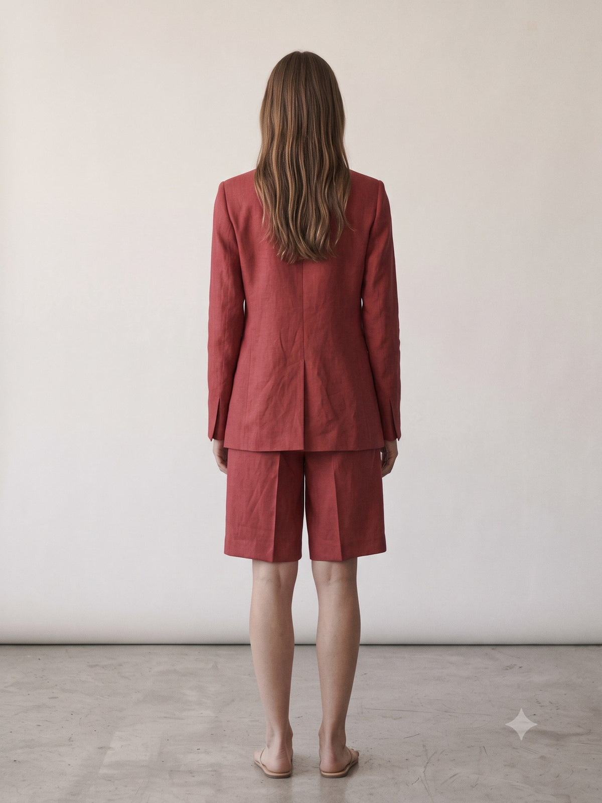 Tinder Linen-Silk Bermuda in Cherry Lacquer, back