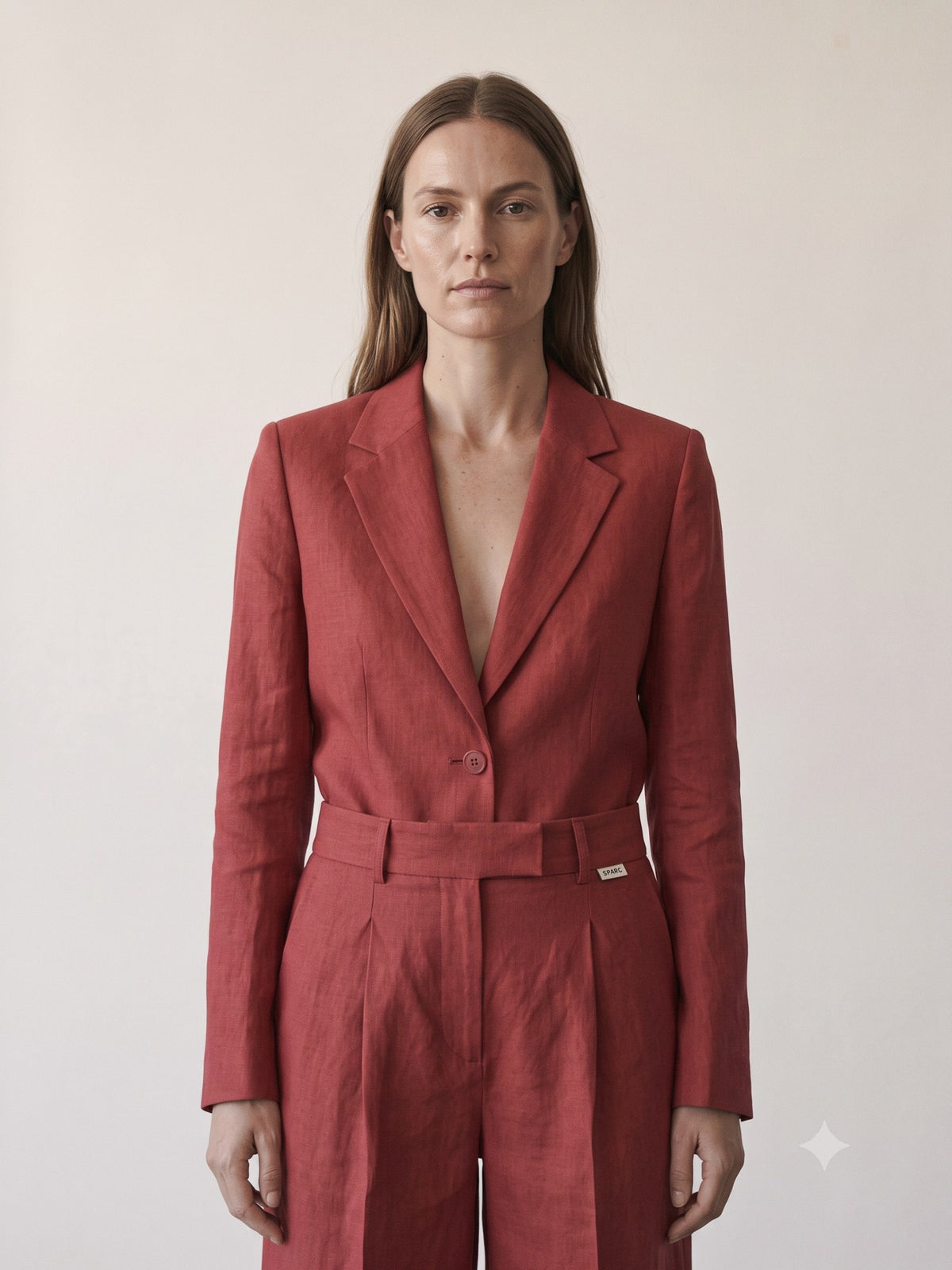 Tinder Linen-Silk Bermuda in Cherry Lacquer, detail