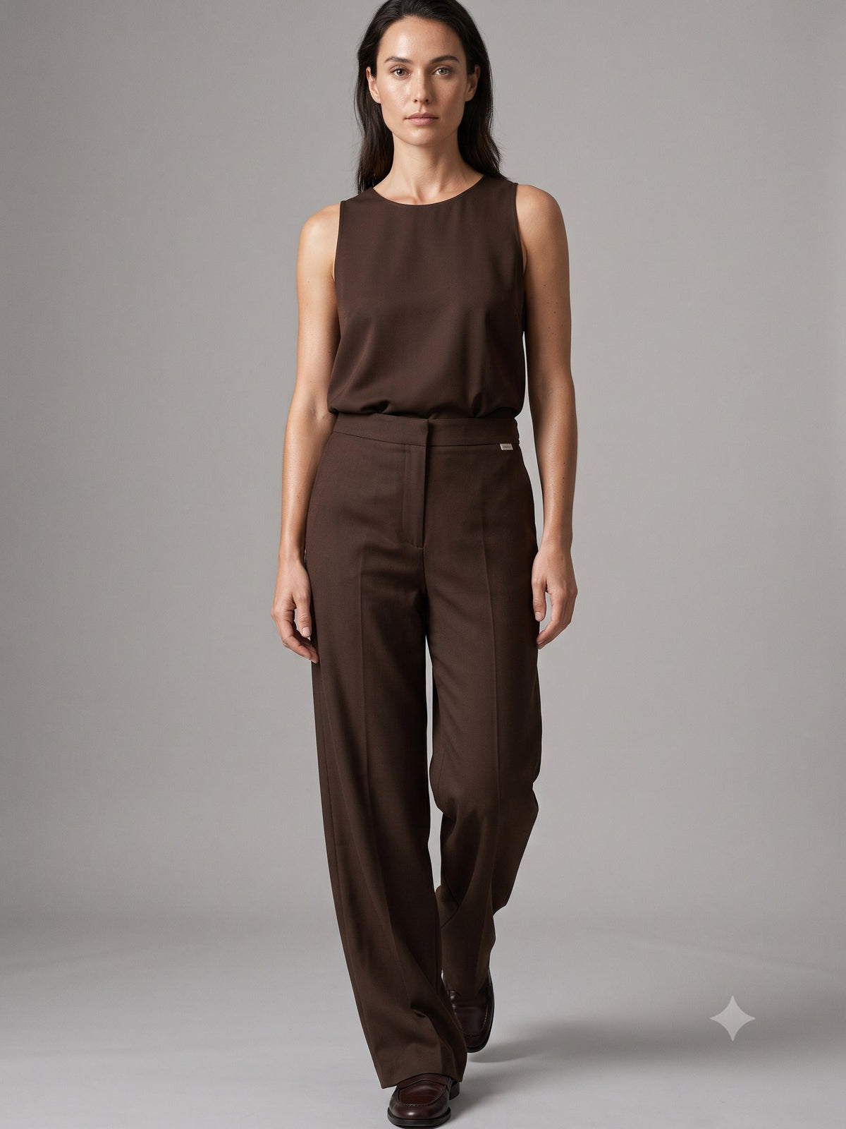 Trestle Fluid Twill Trouser in Espresso, in motion