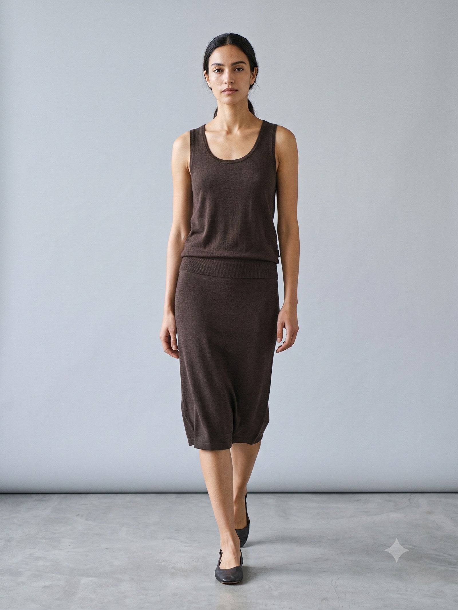 Truss Merino Tank and Skirt Set in Espresso, front