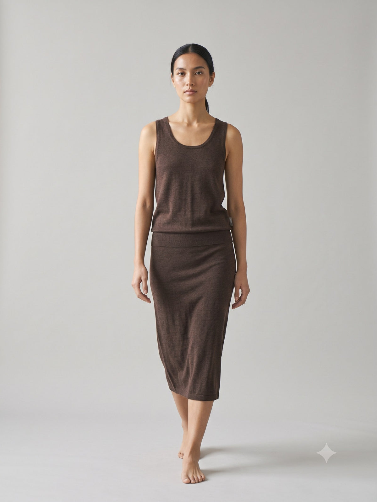 Truss Merino Tank and Skirt Set in Espresso, in motion