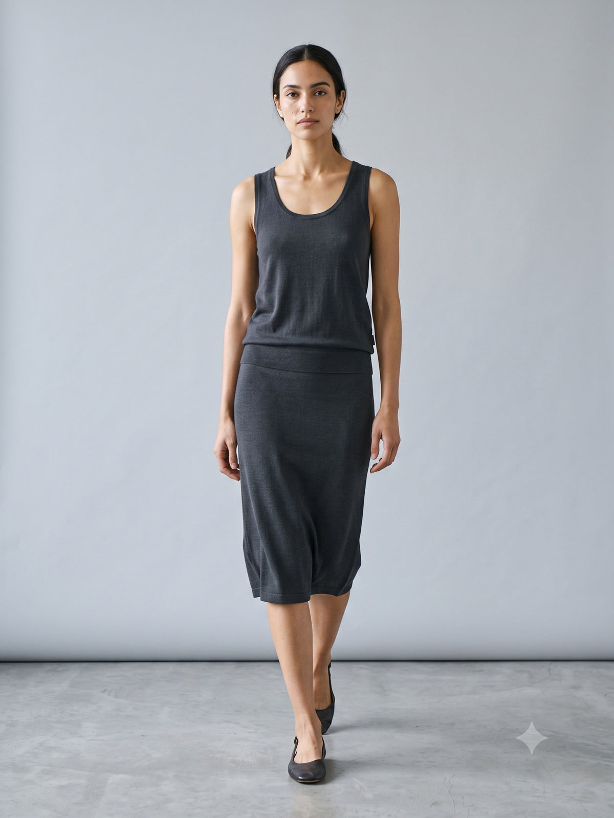 Truss Merino Tank and Skirt Set in Ink, in motion