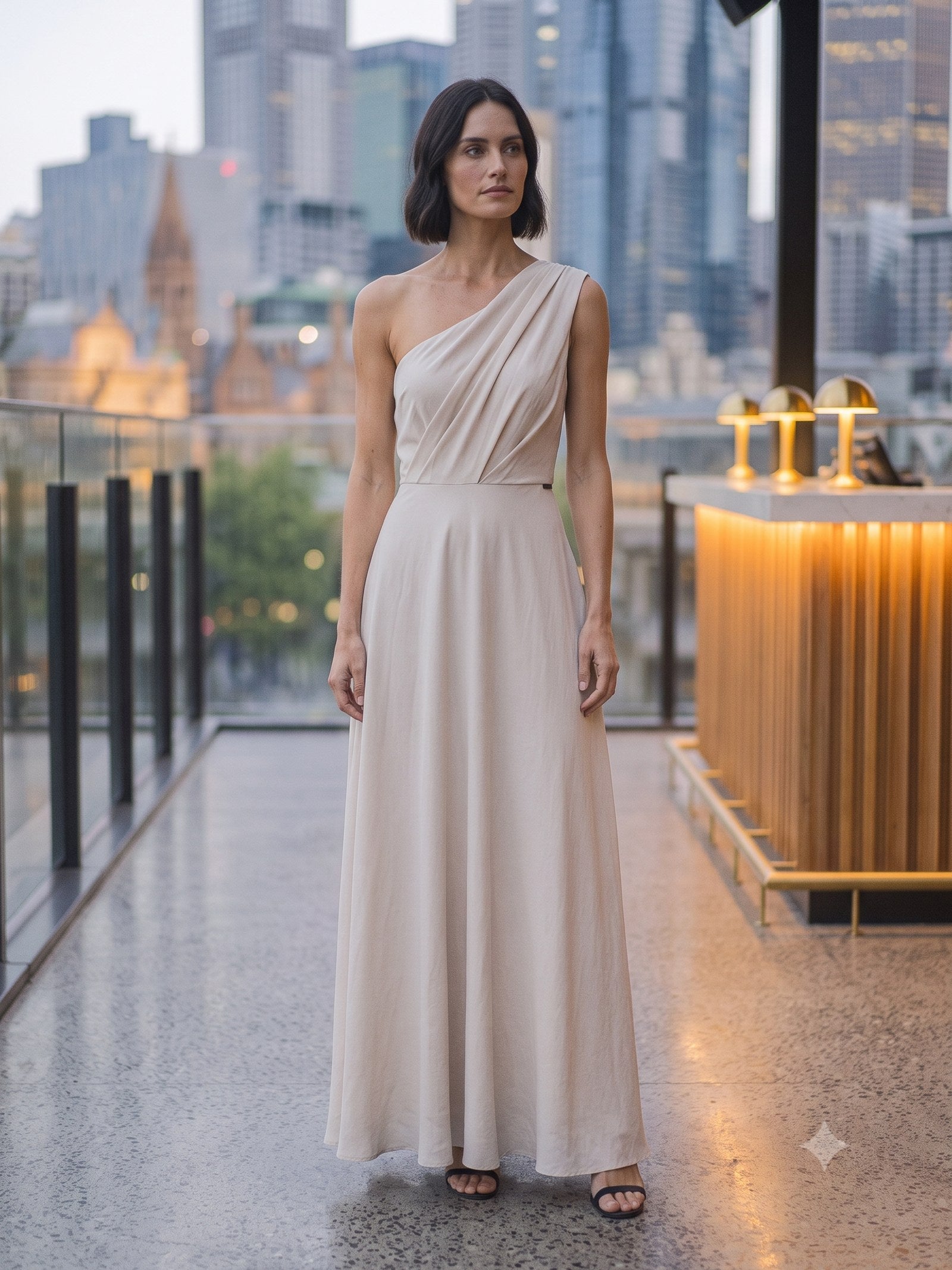 Vesper Draped Gown in Cloud, front