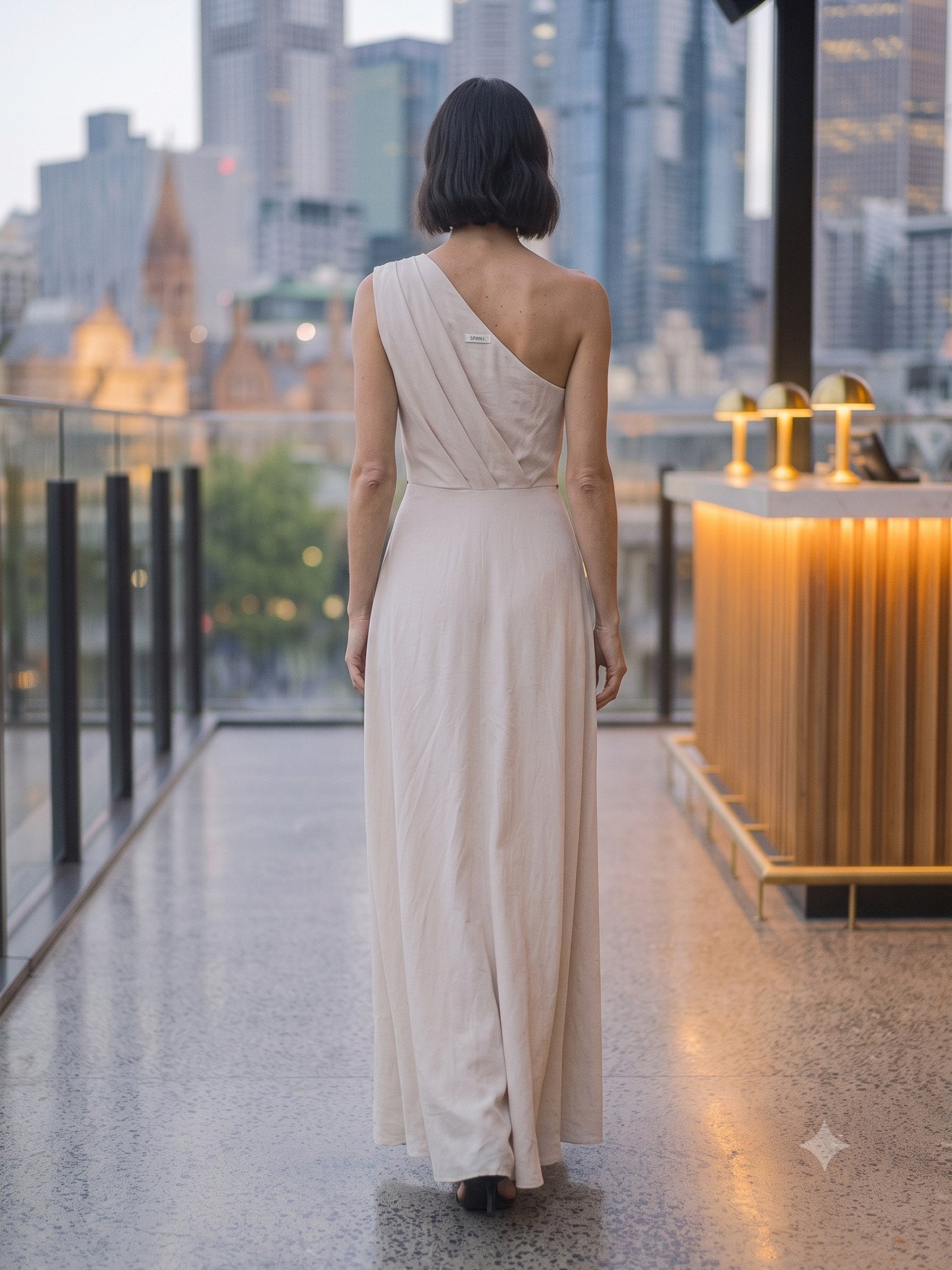 Vesper Draped Gown in Cloud, back
