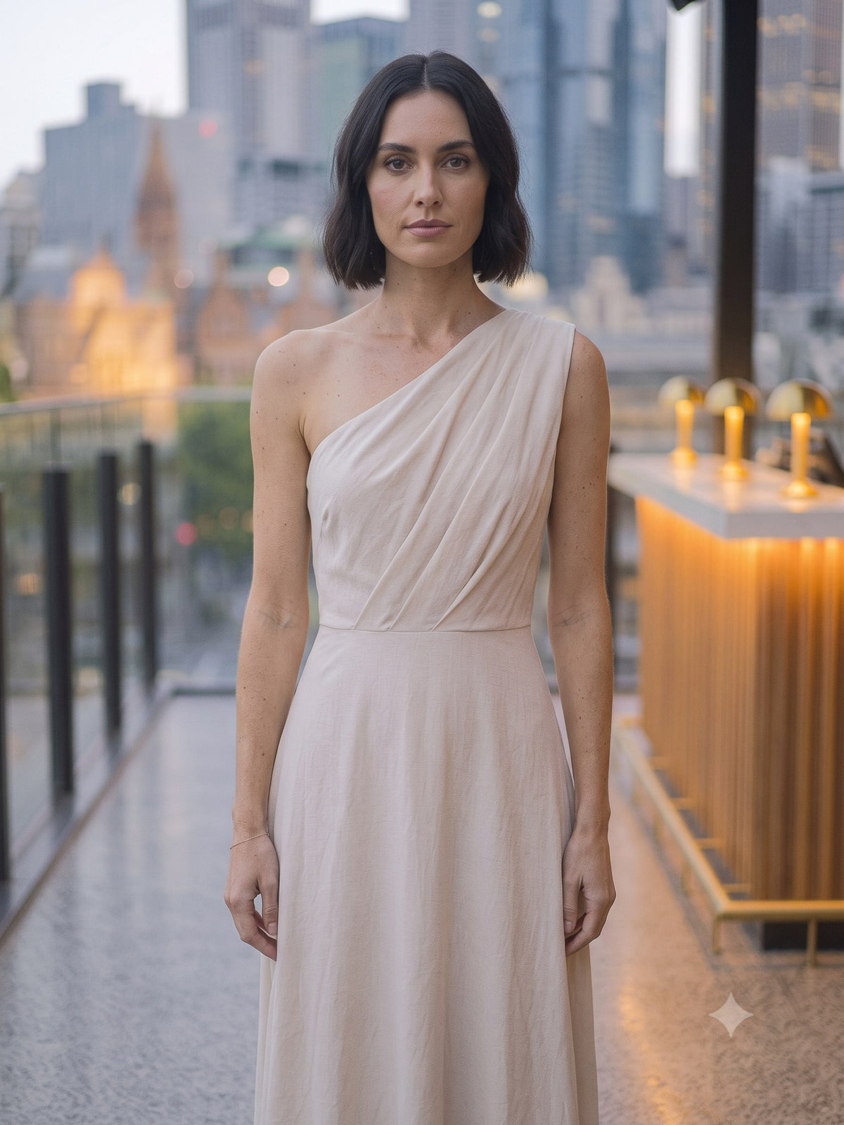 Vesper Draped Gown in Cloud, detail