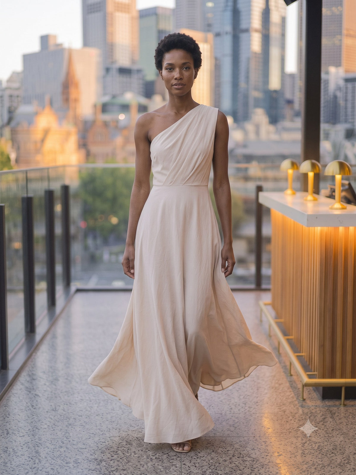 Vesper Draped Gown in Cloud, in motion