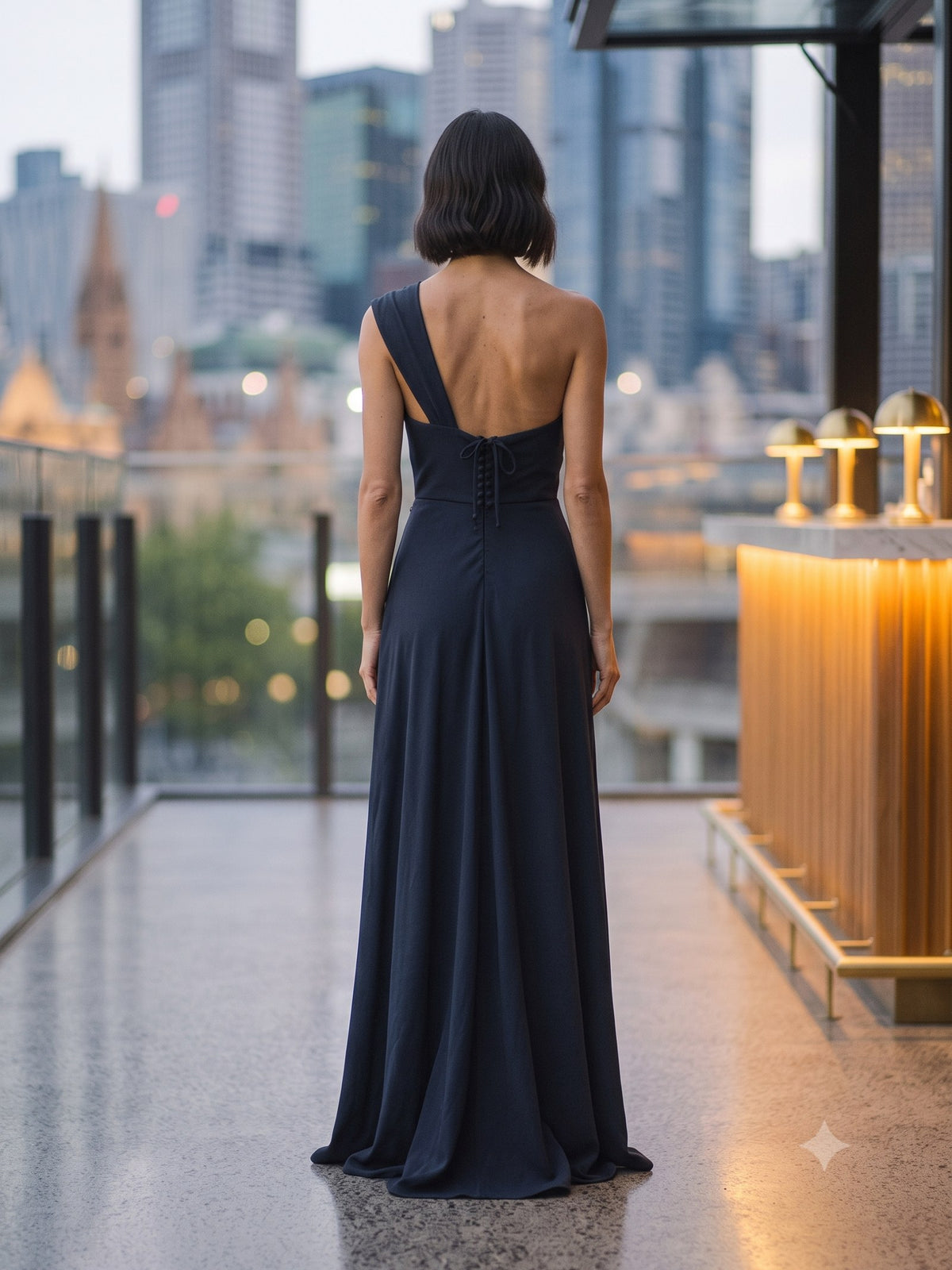 Vesper Draped Gown in Ink, back