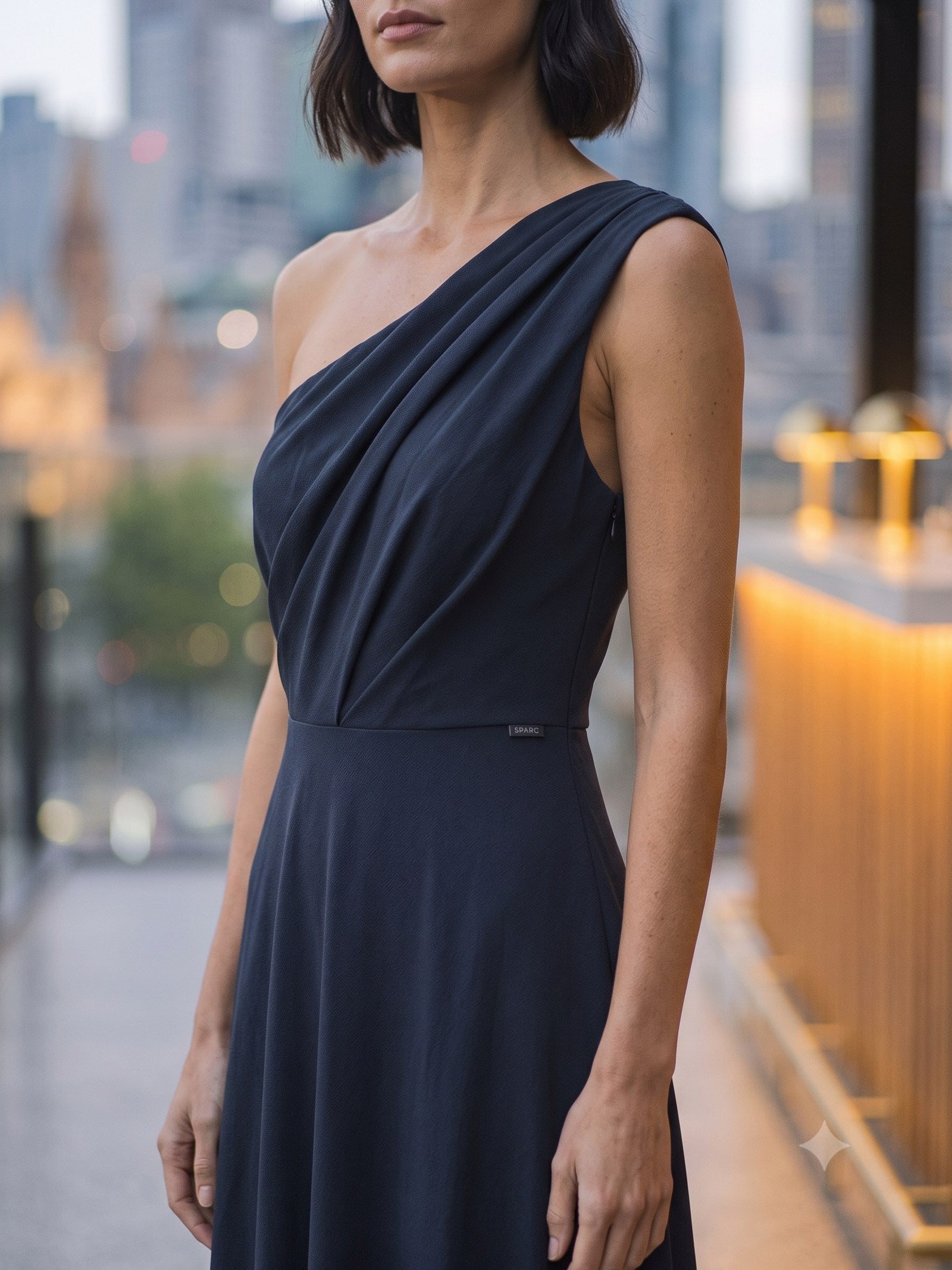 Vesper Draped Gown in Ink, detail