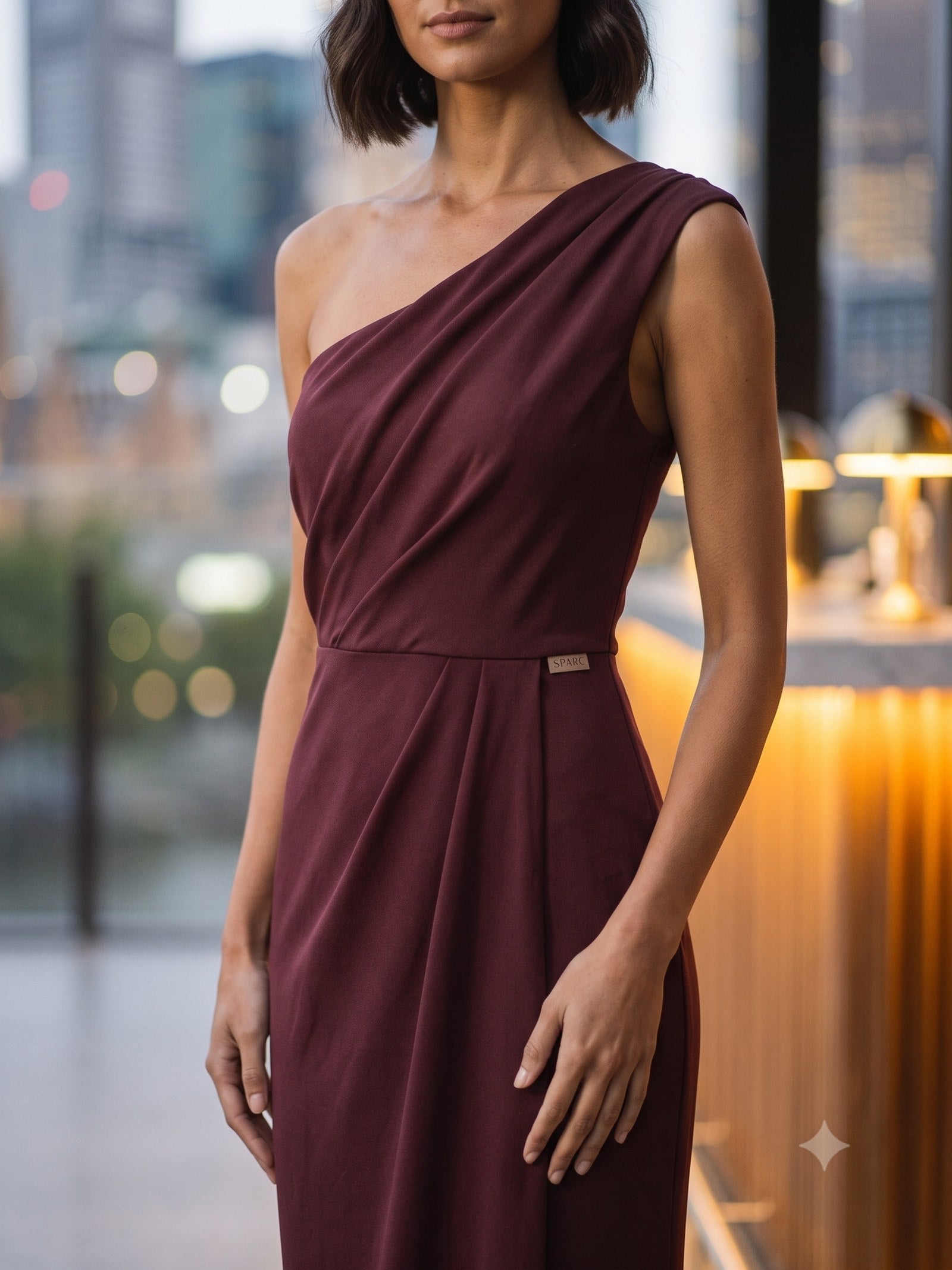 Vesper Draped Gown in Mulberry, detail