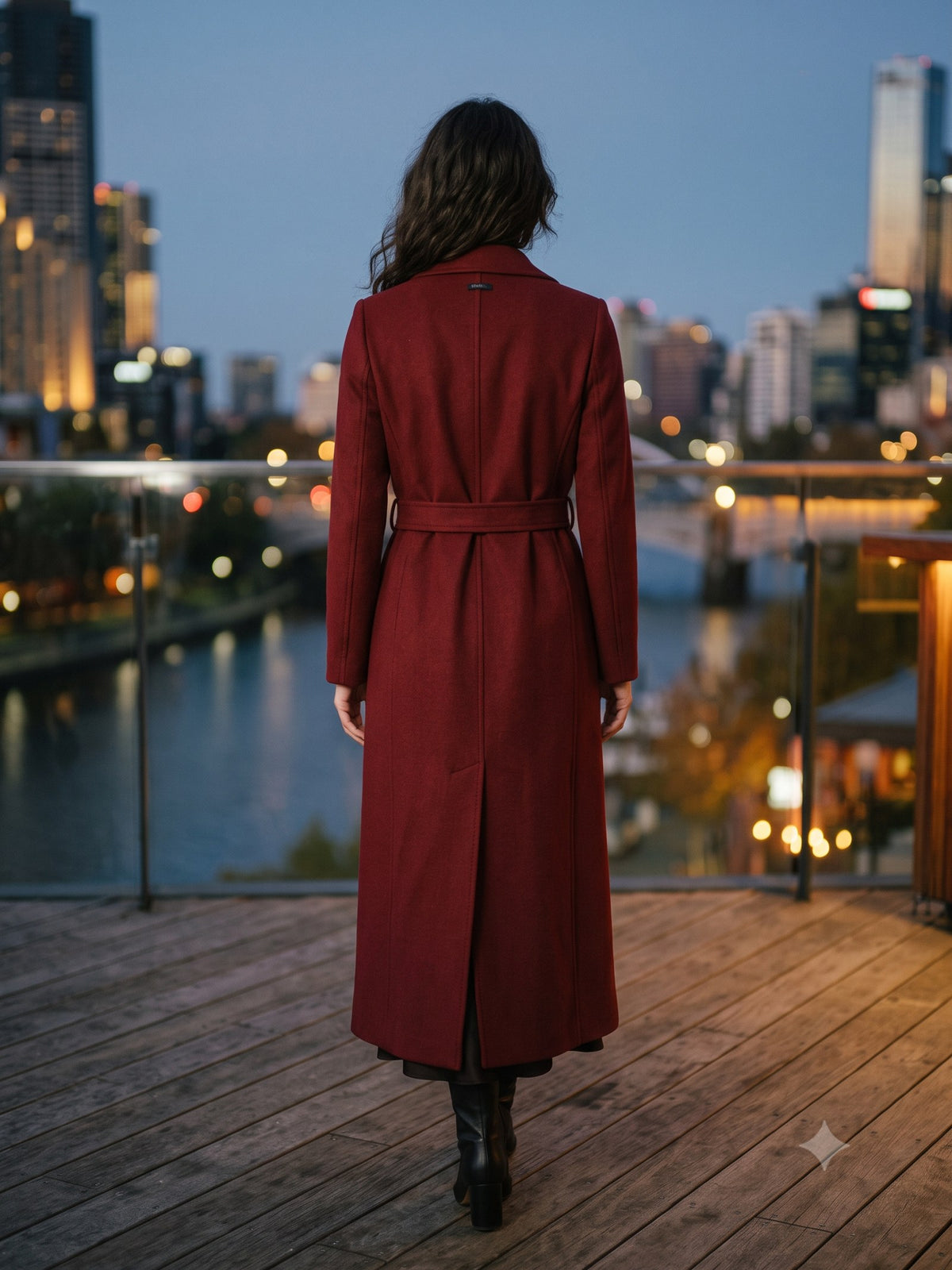 Vesta Longline Wool Coat in Garnet, back