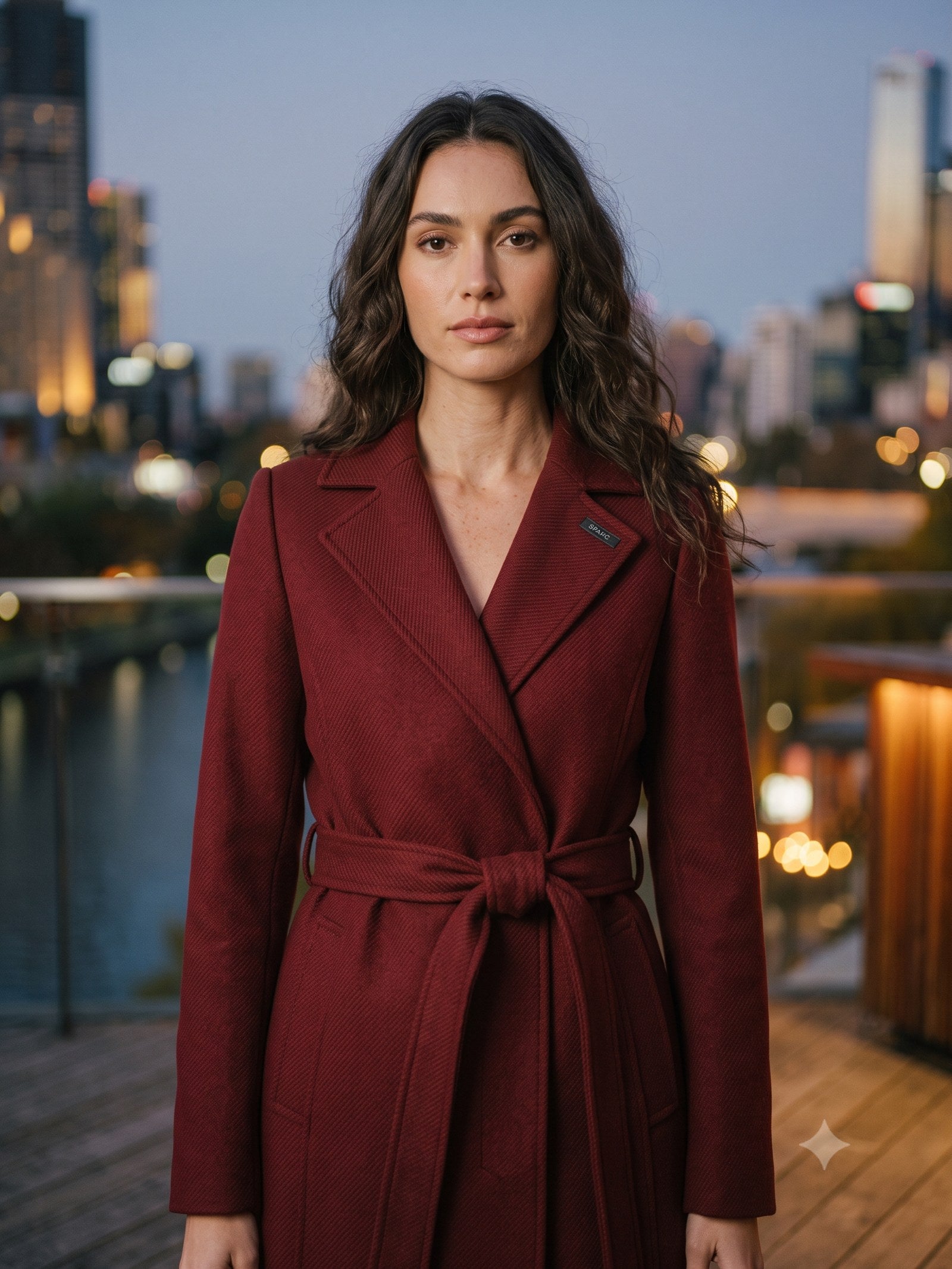 Vesta Longline Wool Coat in Garnet, detail