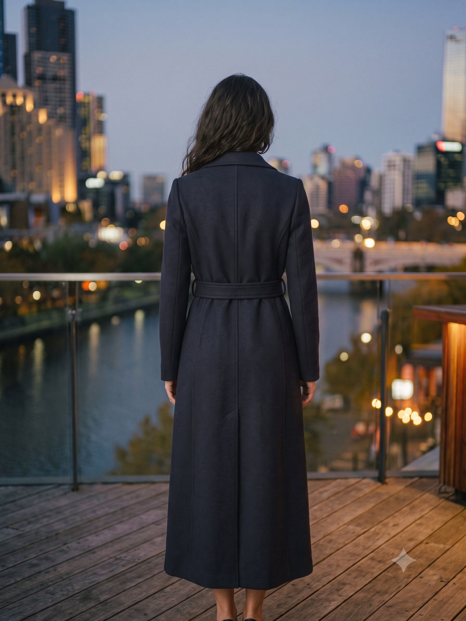Vesta Longline Wool Coat in Ink, back