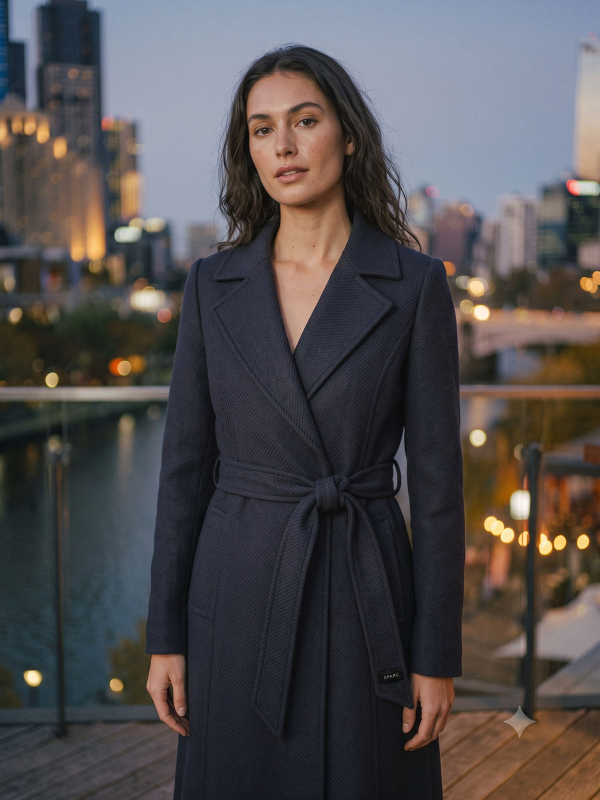 Vesta Longline Wool Coat in Ink, detail