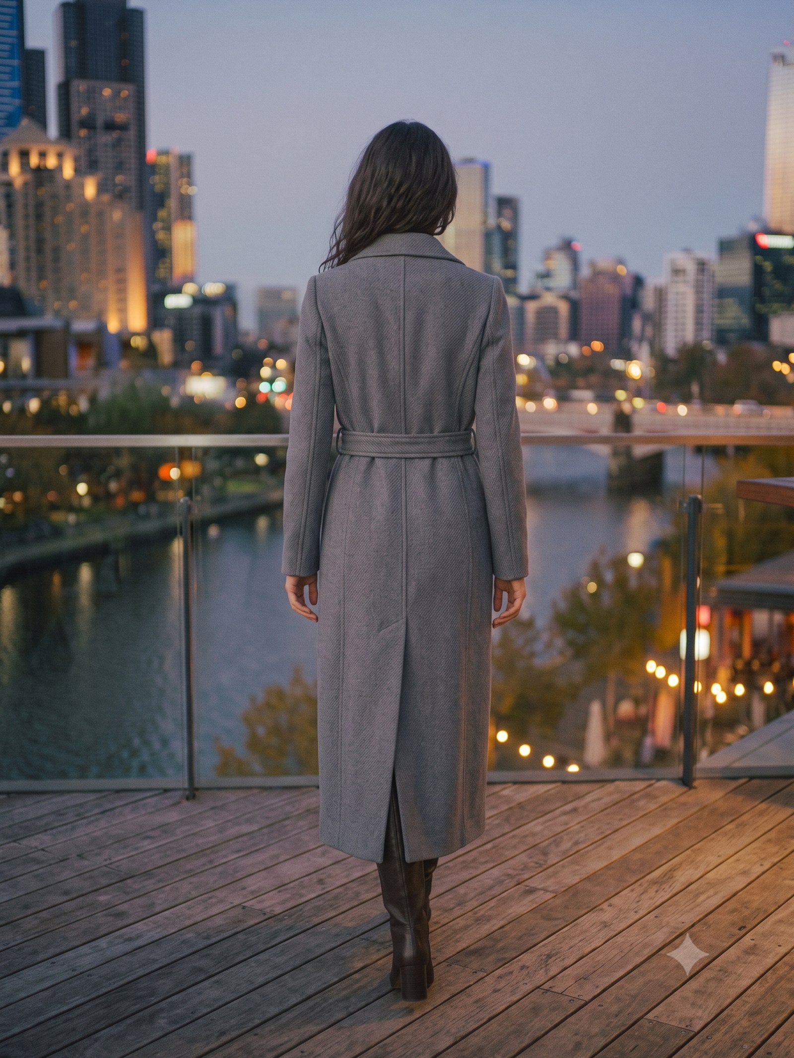 Vesta Longline Wool Coat in Smoke, back