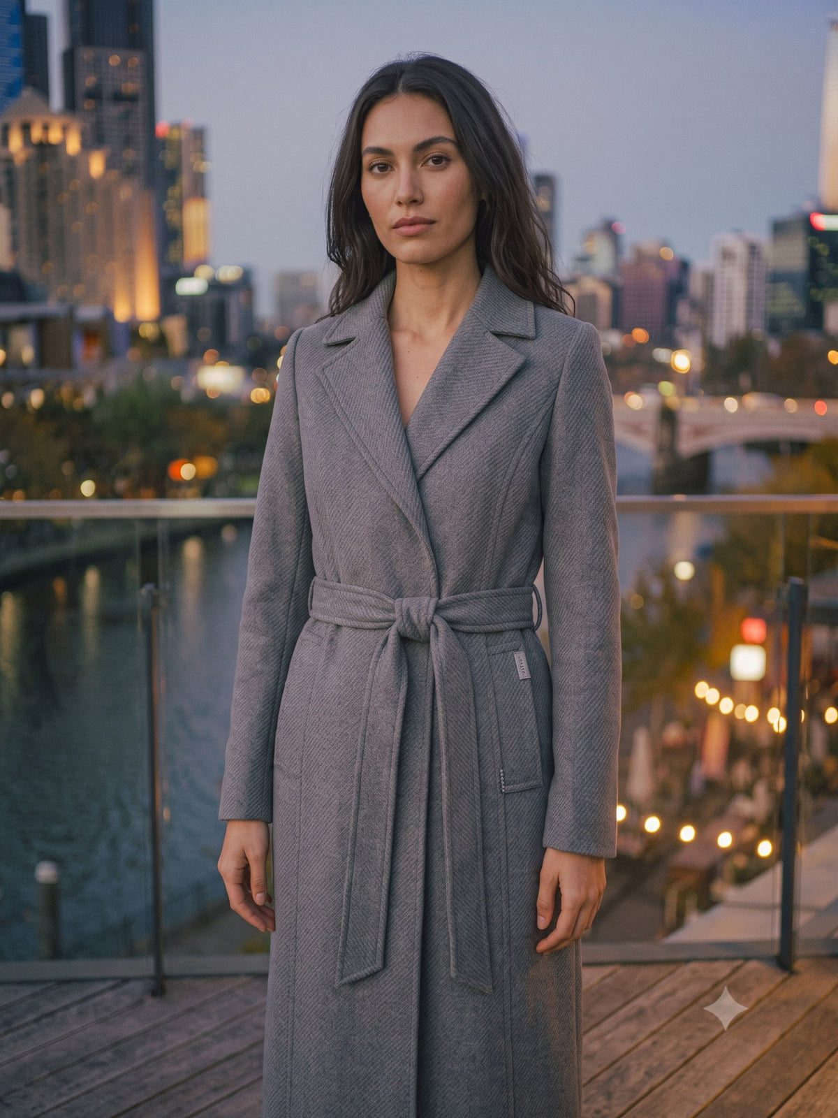 Vesta Longline Wool Coat in Smoke, detail