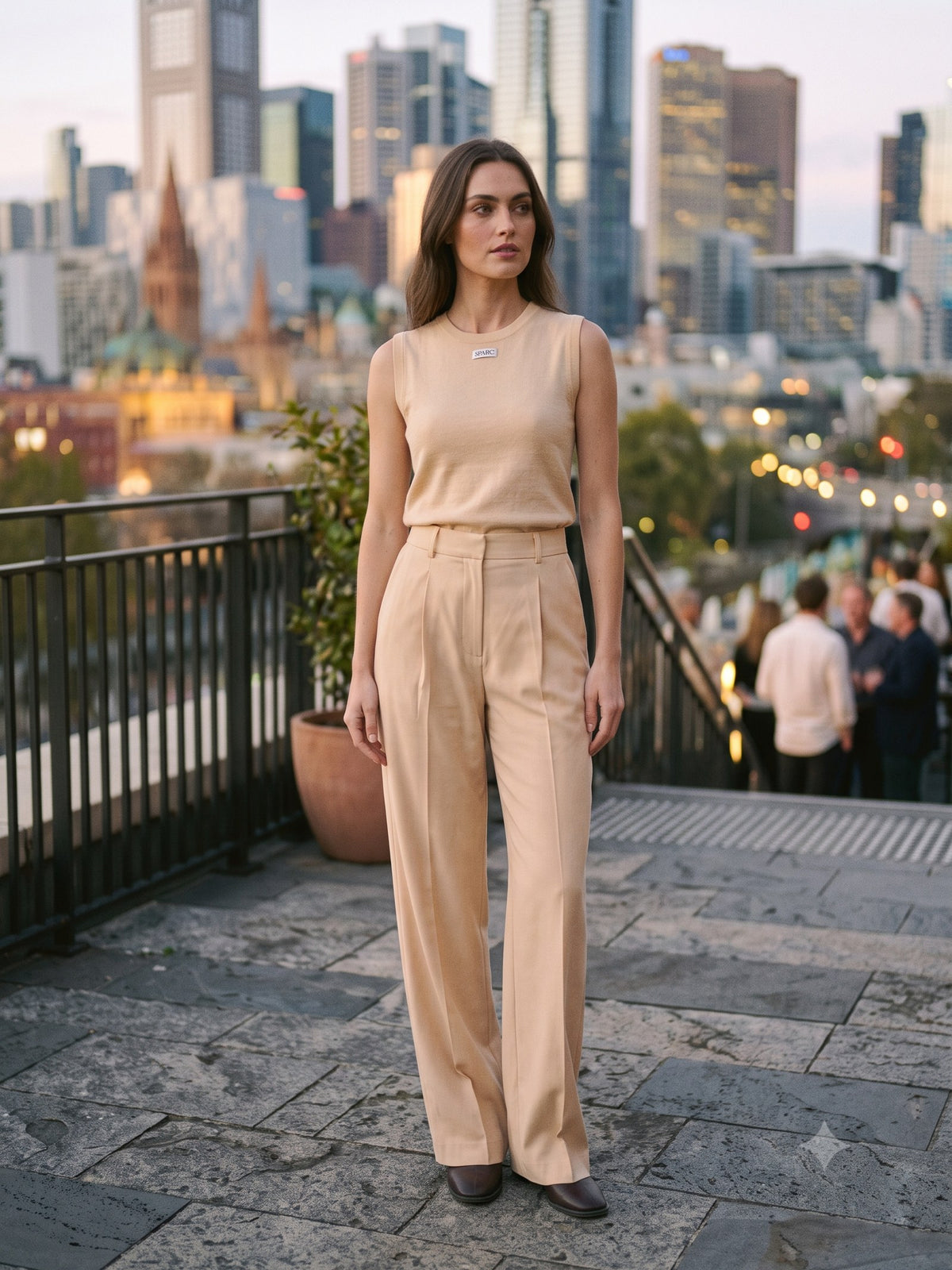 Vigil Pleated Trouser in Champagne, front