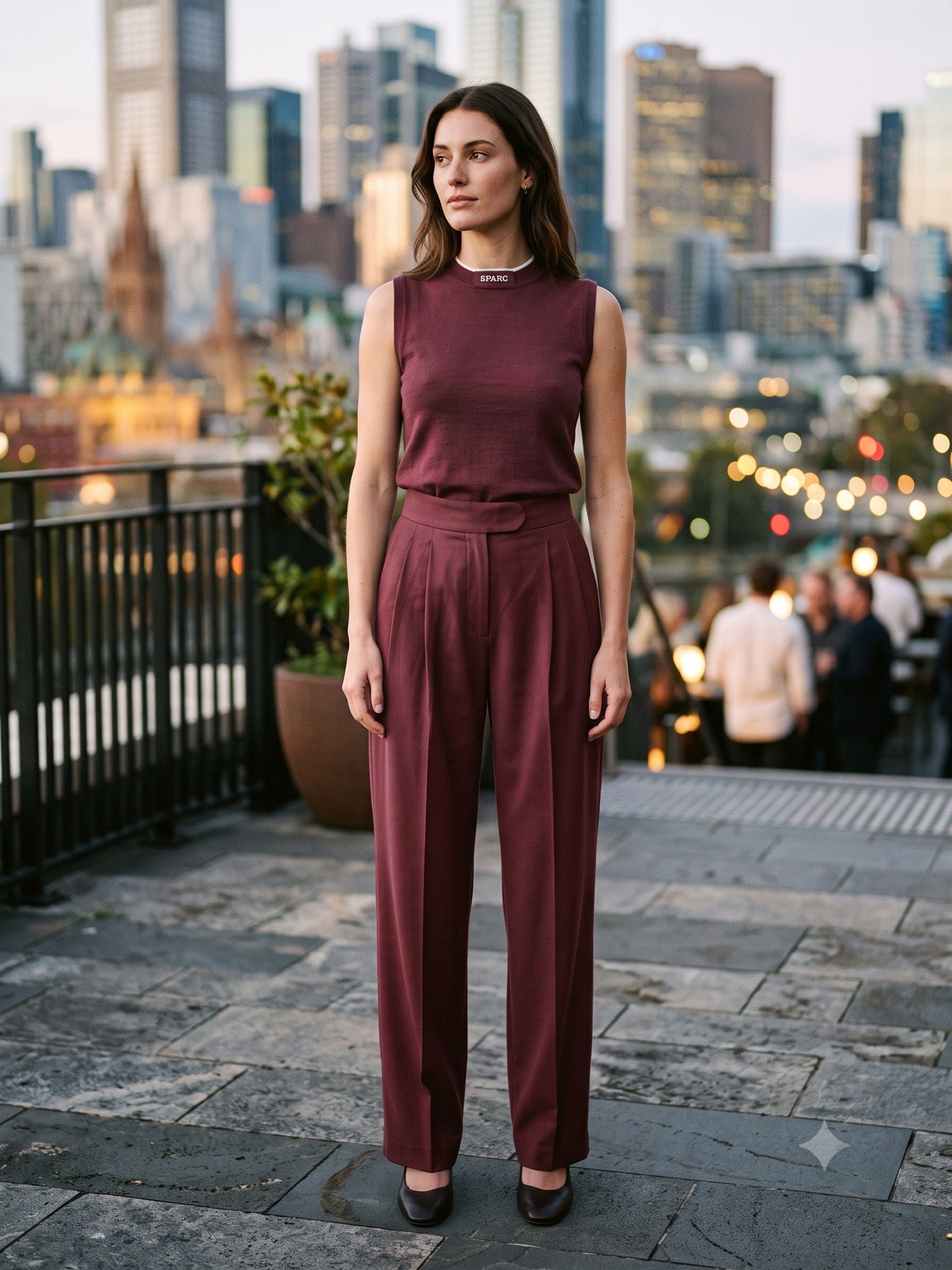 Vigil Pleated Trouser in Mulberry, front