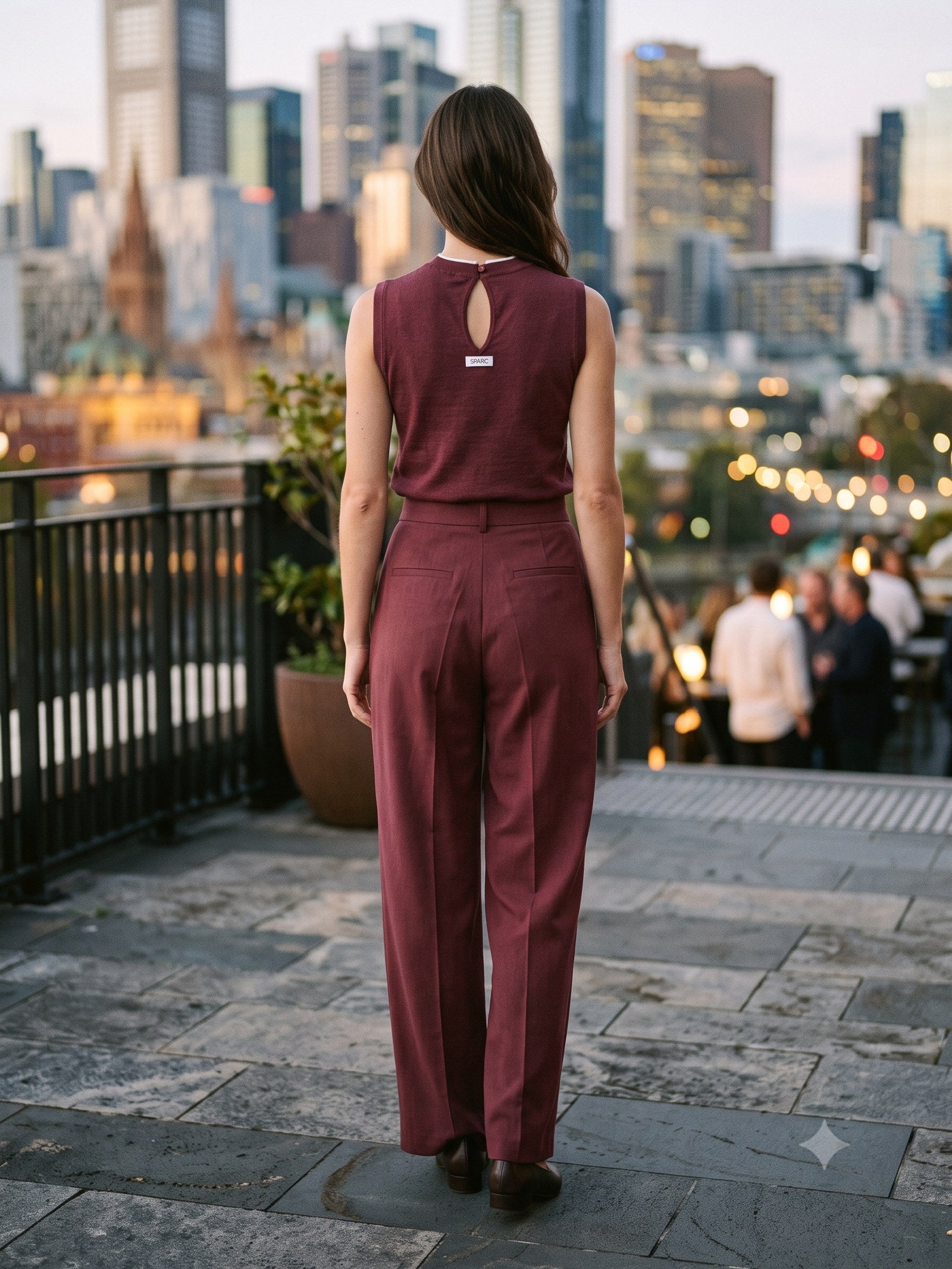 Vigil Pleated Trouser in Mulberry, back