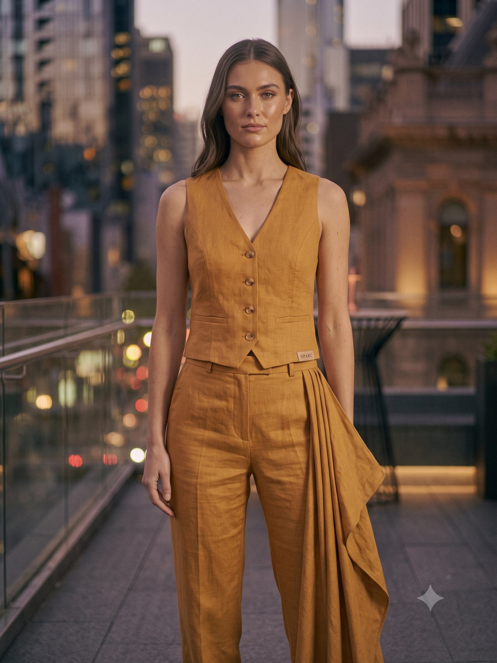 Votive Silk Faille Three-Piece in Antique Gold, detail