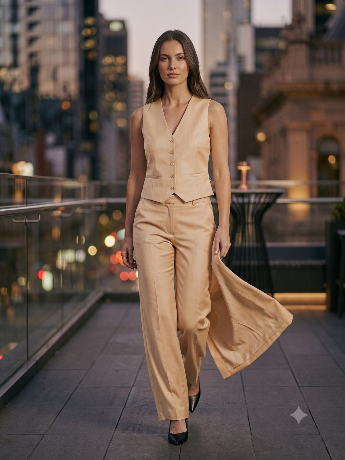 Votive Silk Faille Three-Piece in Champagne, front
