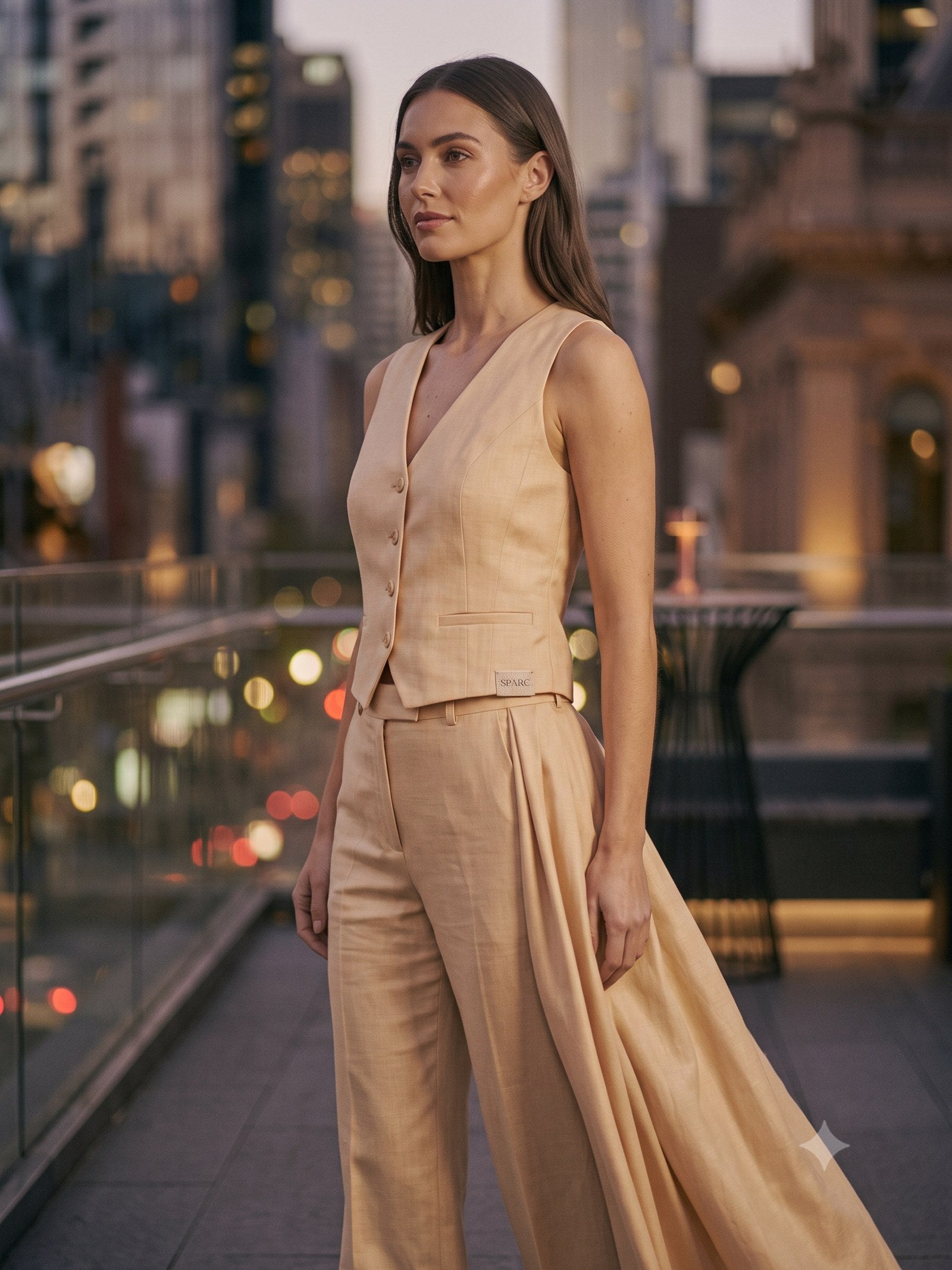 Votive Silk Faille Three-Piece in Champagne, detail