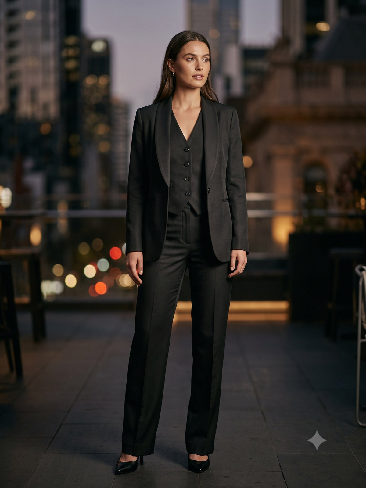 Votive Silk Faille Three-Piece in Onyx, front