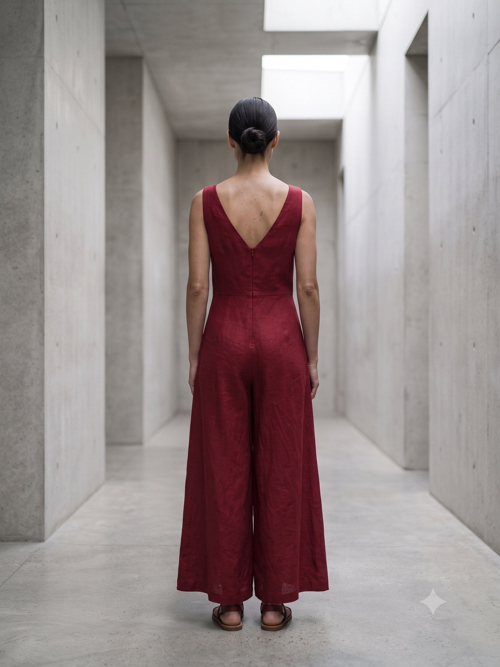 Wick Linen-Silk Jumpsuit in Cherry Lacquer, front