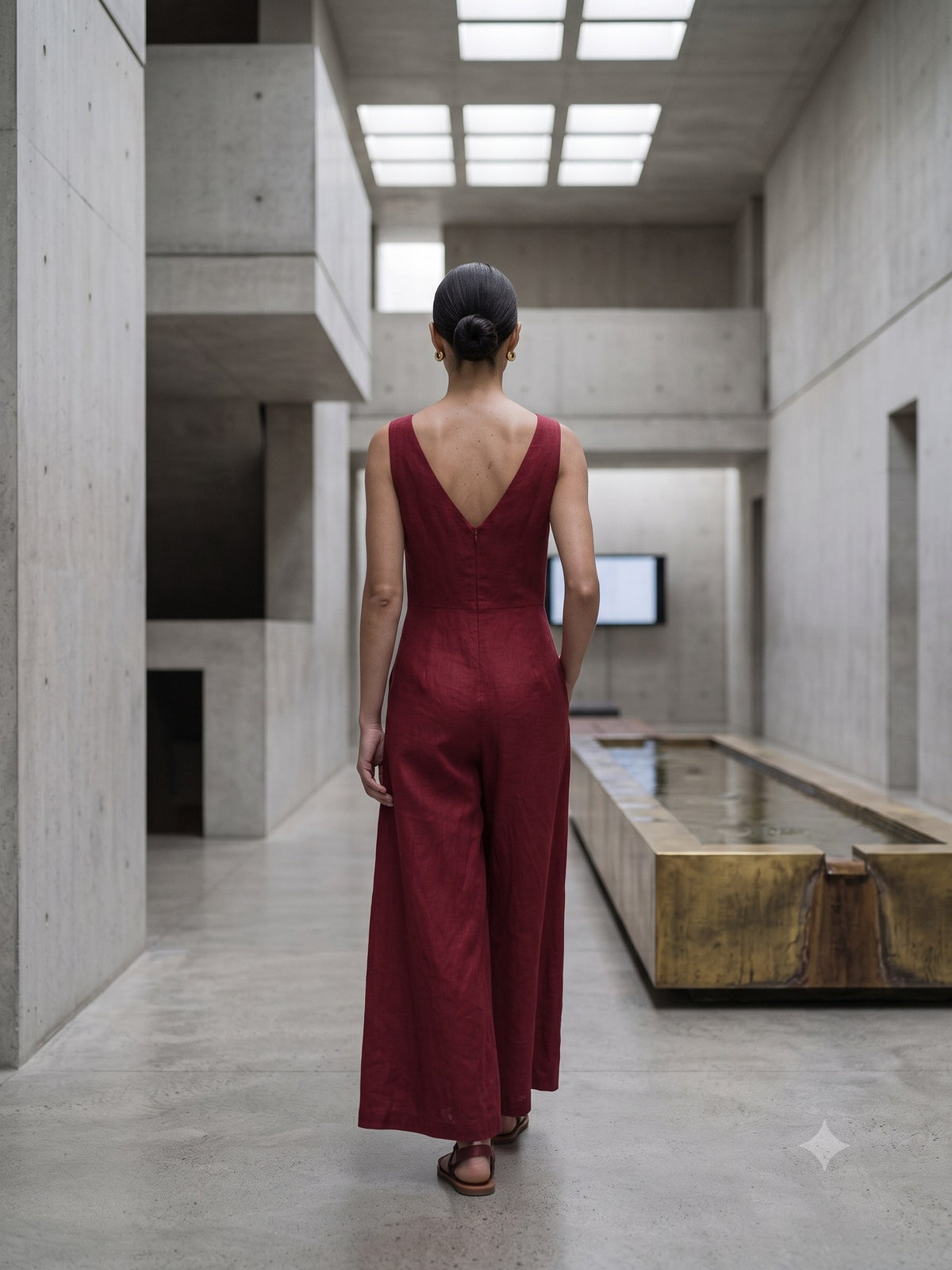 Wick Linen-Silk Jumpsuit in Cherry Lacquer, back